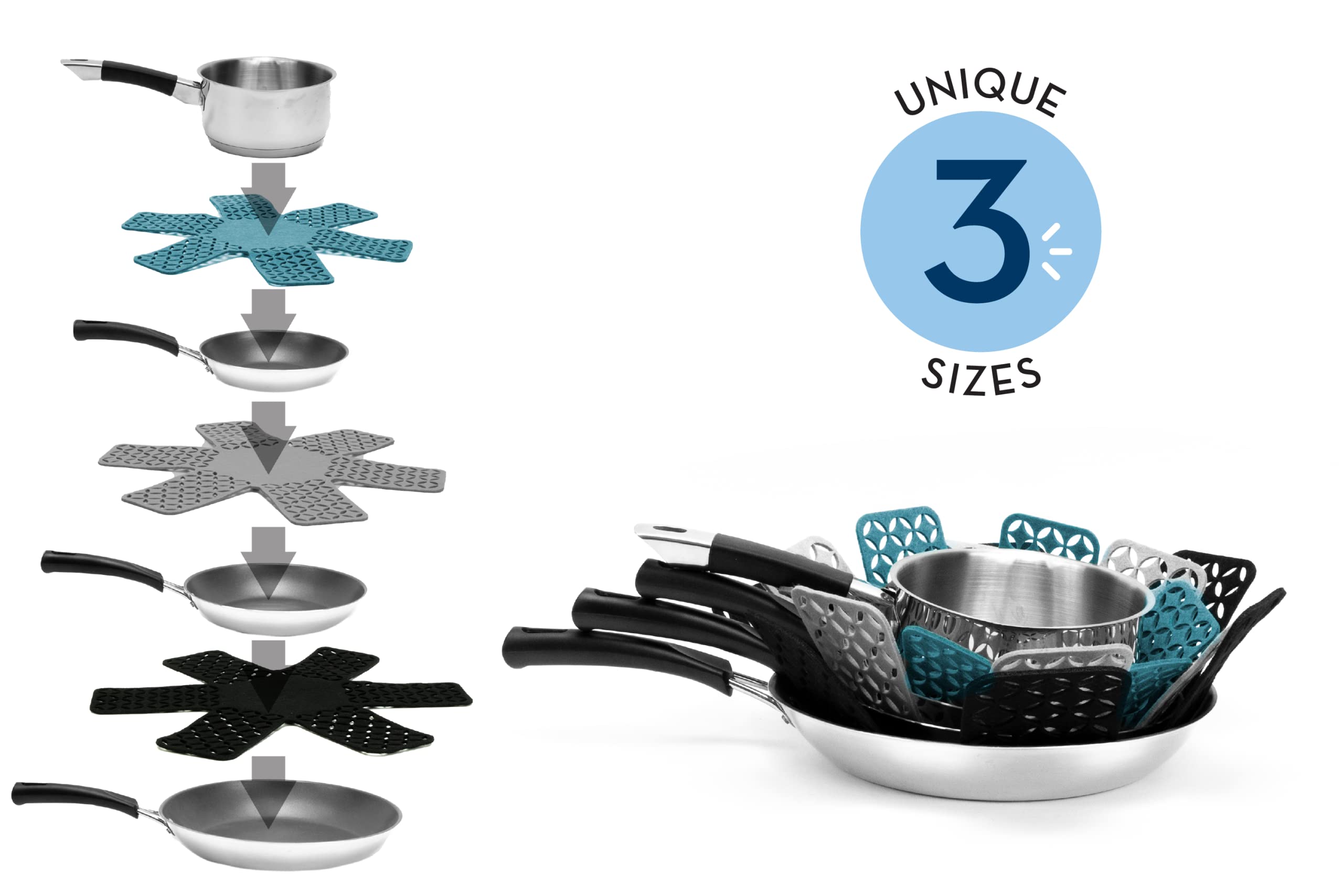 S&T INC. Non-Slip Felt Pot and Pan Protectors - 3-Pack Stackable Cookware Separators for Kitchen Organization (13.8