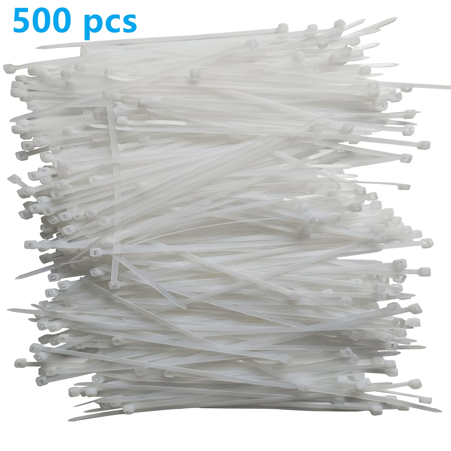 500pcs Heavy Duty 8-Inch White Nylon Zip Ties - 40lbs Tensile Strength, Self-Locking Cable Ties for Indoor/Outdoor Use - Organize Wires, Secure Plants & DIY Projects (8