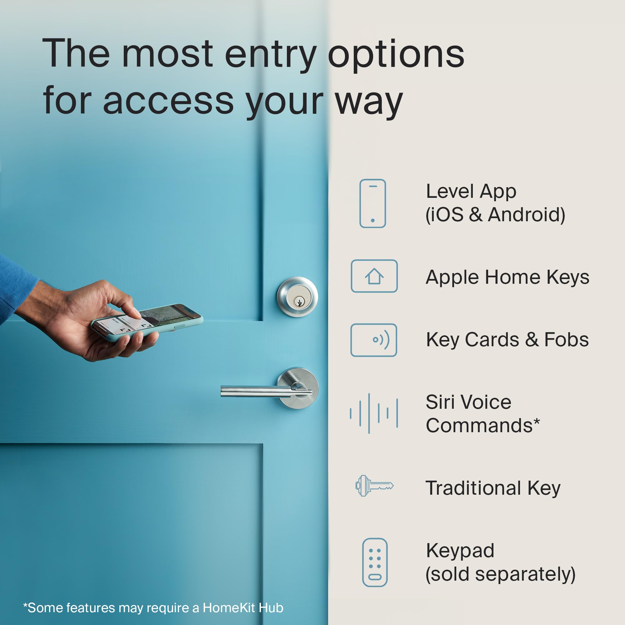 Level Lock+ Deadbolt Smart Lock - World's Smallest Apple Home Key Compatible Smart Lock - iOS & Android App Control - Works with Apple HomeKit - Polished Brass Finish - Perfect for Smart Homes & Apartment Security