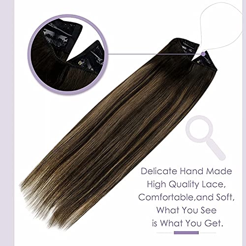 Premium Fish Line Halo Hair Extensions with Invisible Clips - Seamless 100% Human Hair Extensions for Length & Volume - Perfect for Weddings, Parties & Daily Styling
