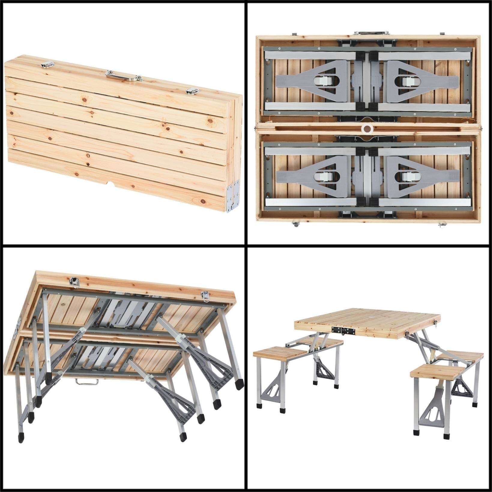 Portable Folding Picnic Table and Chairs Set with Umbrella - 4 Seat Wooden Outdoor Dining Furniture for Camping, BBQ, Backyard Parties, Patio & Picnic Use | Perfect for Family Gatherings, Beach Outings and Garden Events
