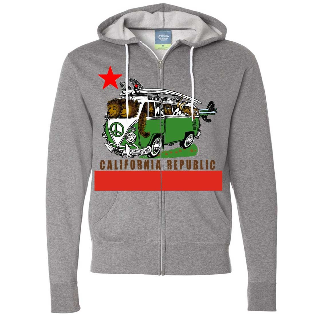 California Republic Bear Surf Bus Zip-Up Hoodie - Stylish Unisex Pullover for Surfing, Beach & Casual Wear | Soft Cotton Fleece Jacket for Men & Women