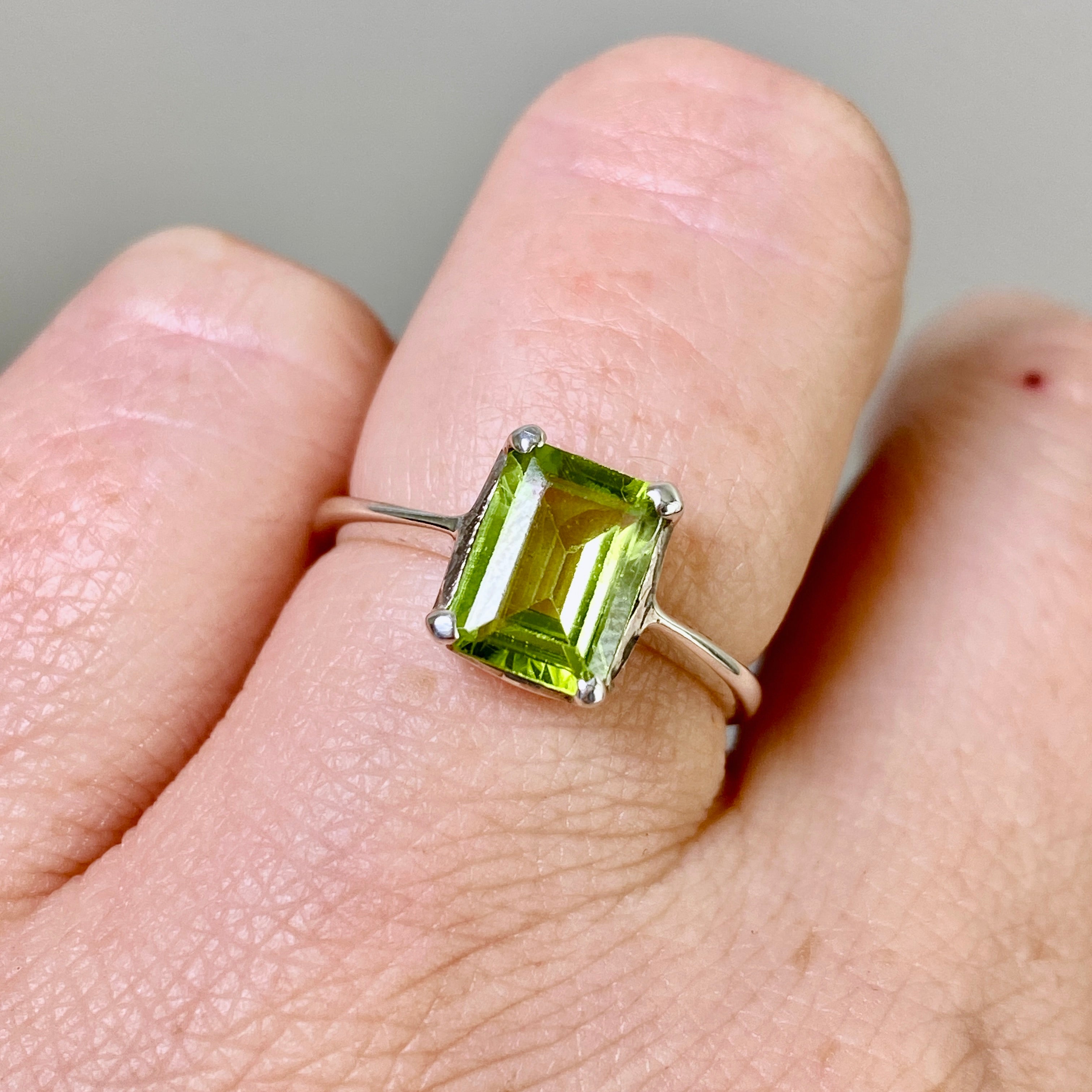 Peridot Rectangular Faceted Ring Size 6 - Dainty Green Gemstone Jewelry for Women - Perfect for Engagement, Wedding & Everyday Wear