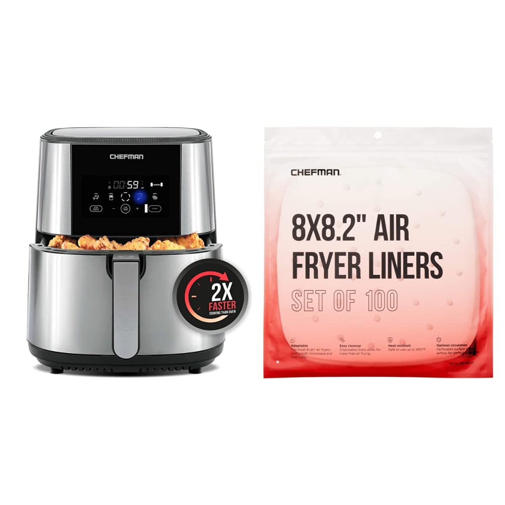 Chefman 8 Qt Large Air Fryer Max XL - Healthy Oil-Free Cooking, Dishwasher Safe Basket, Preheat & Shake Reminder - Perfect for Family Meals, Chicken Wings, French Fries & Vegetables