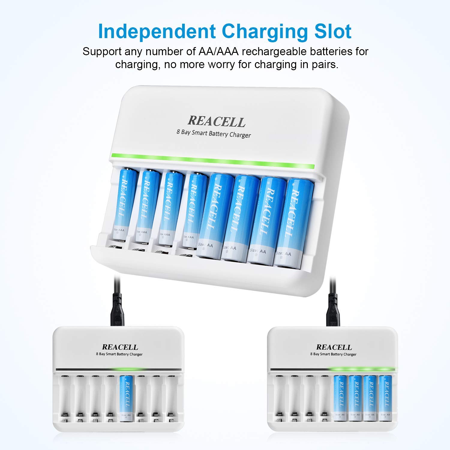 8 Slots AA AAA Battery Charger - 1.5V 8-Bay Fast Charging Station for Ni-MH Ni-CD Rechargeable Batteries - Perfect for Home, Office, and Travel Use