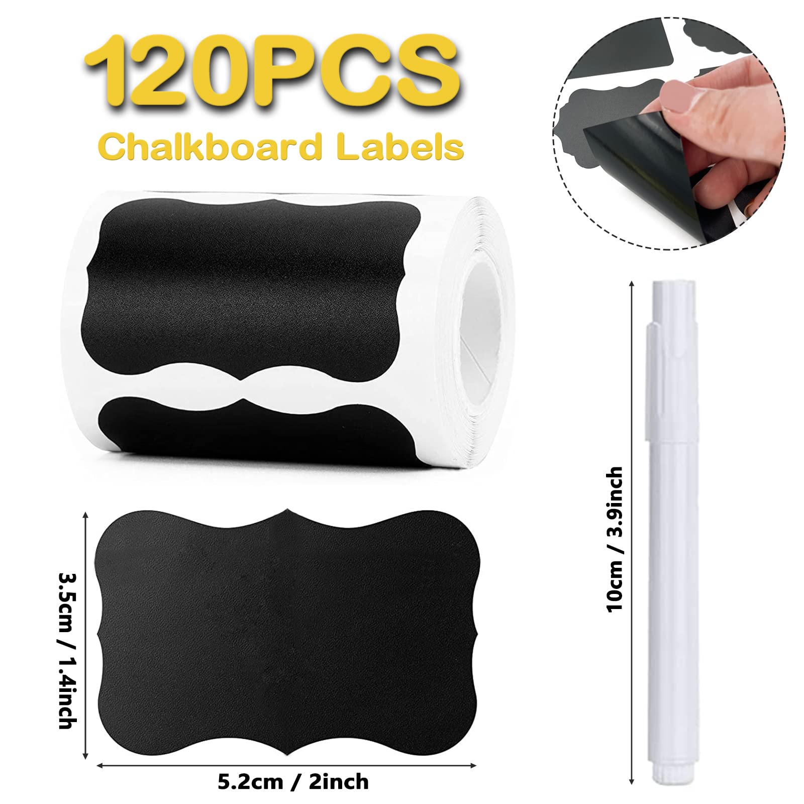 120pcs Reusable Black Chalkboard Stickers for Containers & Jars - Waterproof Chalkboard Labels with White Chalk Marker - Perfect for Organizing Storage Bins, Glass Jars, Kitchen Containers & Office Supplies