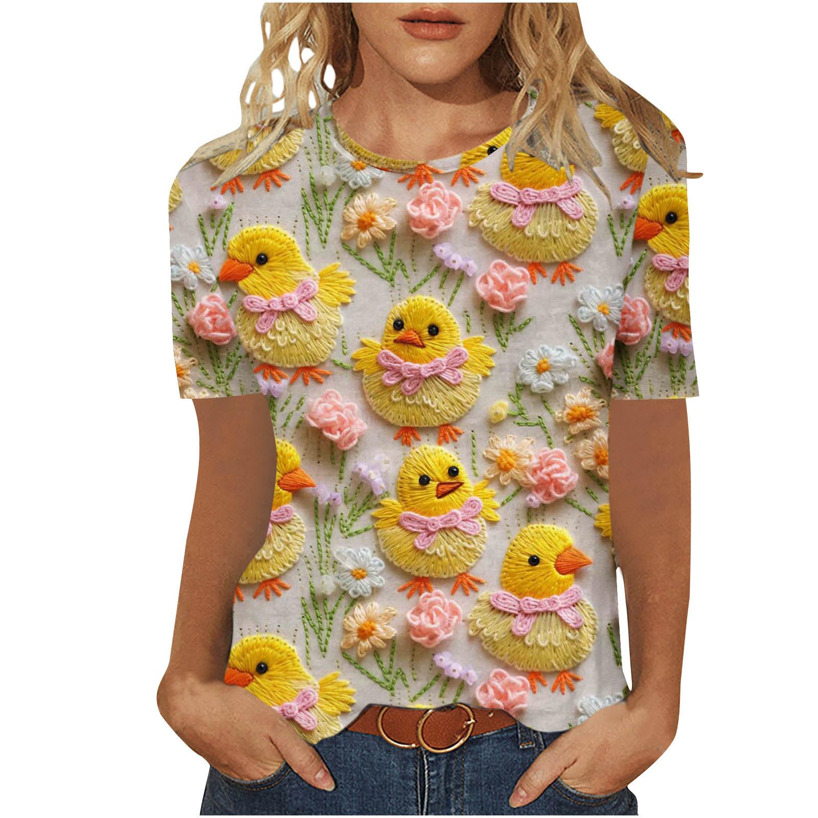 2024 Women's Easter Graphic T-Shirt - Funny Printed Short Sleeve Summer Top - Novelty Plus Size Tee for Easter Celebrations, Spring Outings & Casual Wear
