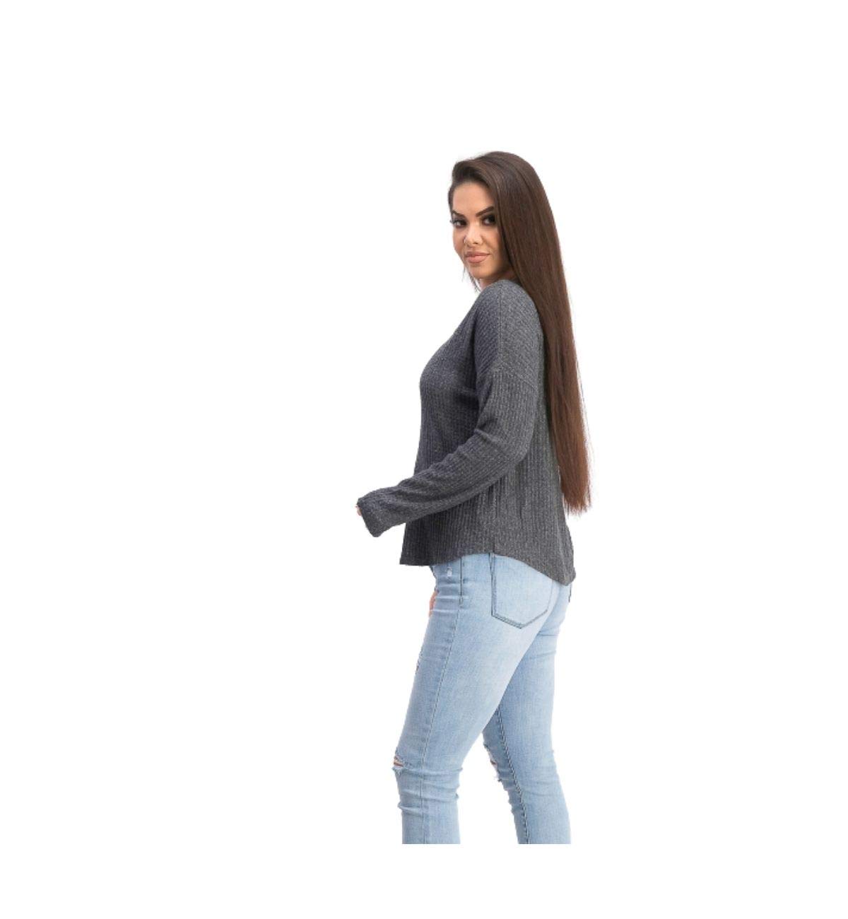 Juniors' Henley Waffle Knit Top - Soft & Comfortable Steel Grey Pullover Shirt for Teen Girls | Size M | Perfect for Casual Wear, School & Everyday Outfits