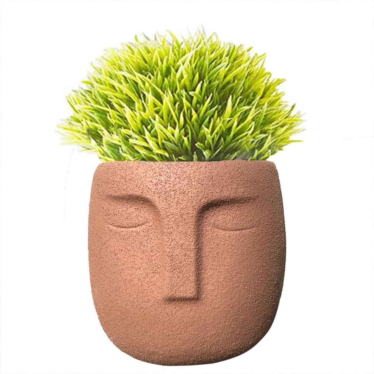 YMD Cement Face Planter Pot for Succulents & Plants with Drainage Hole - Brown Head Shaped Flower Pot for Home Decor, Office Desk & Garden Planting