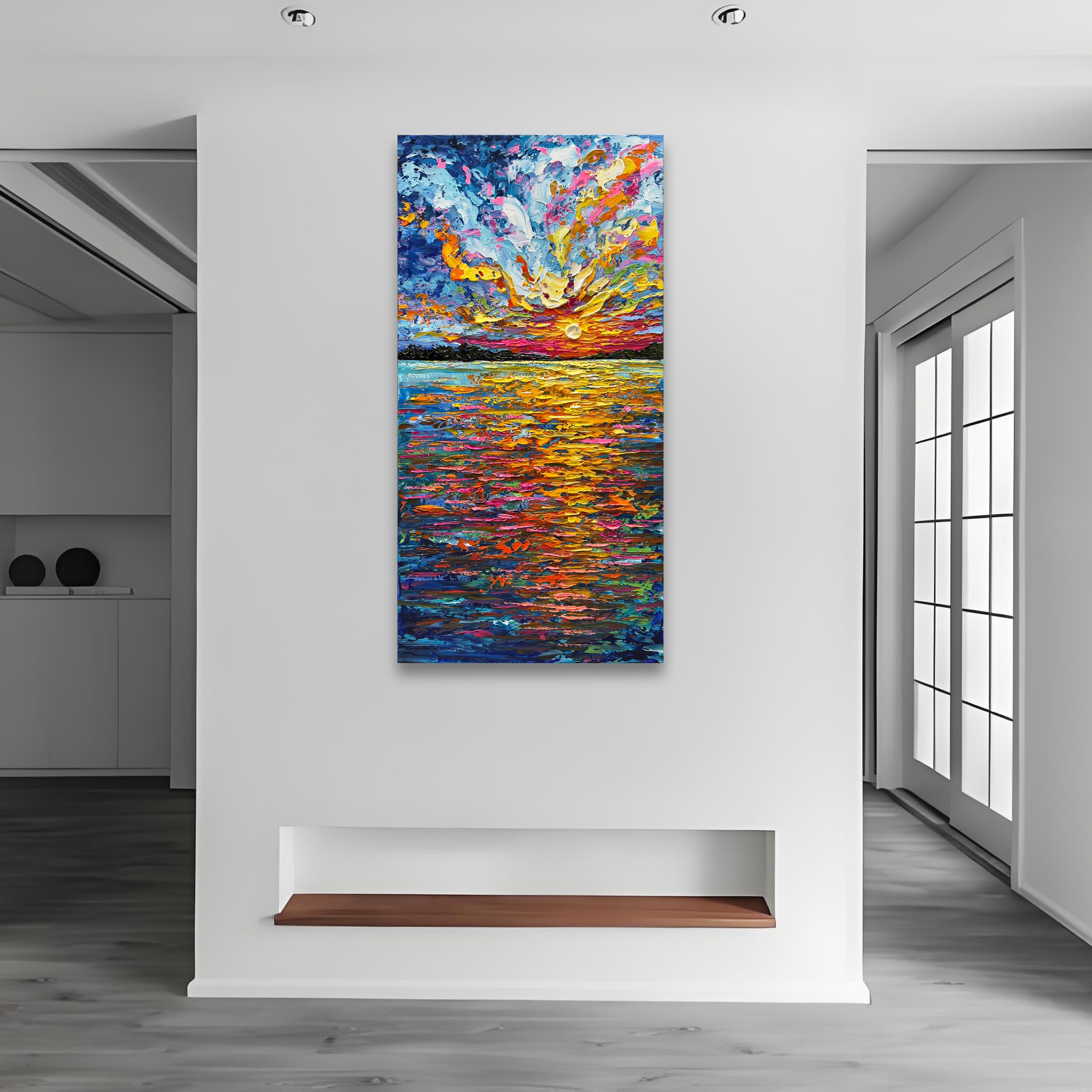 Hand-Painted Sea Sunrise Abstract Oil Painting - Modern Large Canvas Wall Art (48x24 inches) for Living Room, Bedroom & Hallway Decor | Coastal Landscape Home Decoration | Perfect for Beach House & Office Wall Art