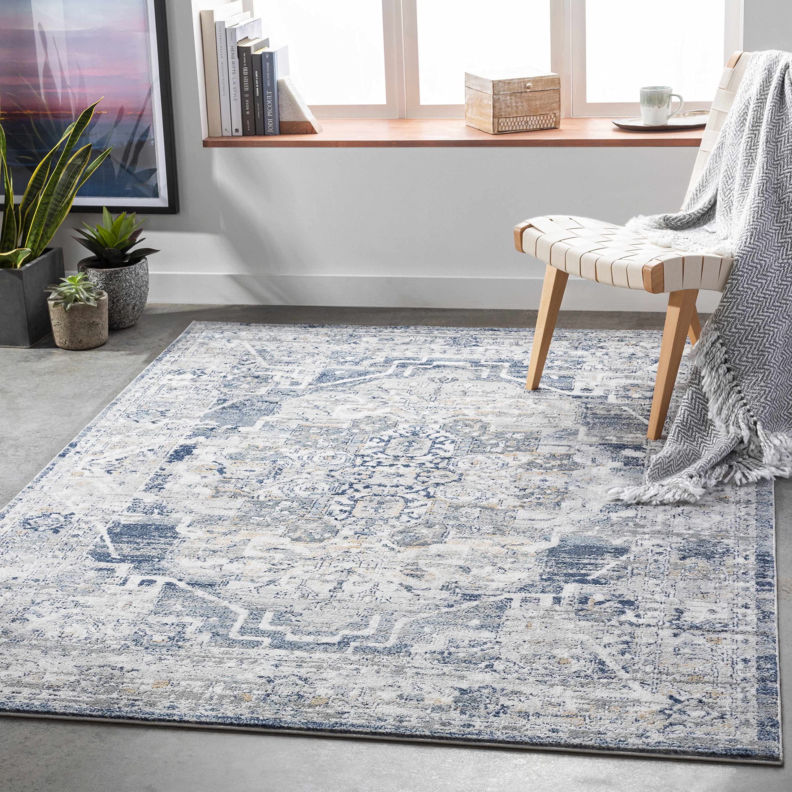 Hauteloom Tansley Traditional Area Rug 9' x 12' - Soft Gray Blue Black Living Room Bedroom Rug - Perfect for Home Decor, Cozy Spaces & Modern Interiors