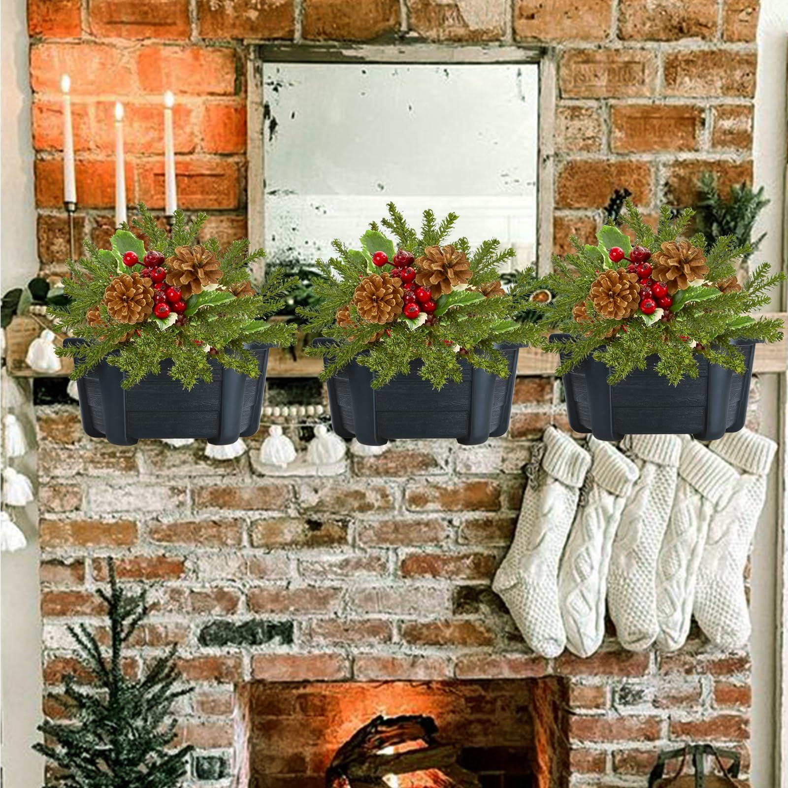 3 Pack 9.84” Black Plastic Hanging Flower Pots for Balcony, Fence & Railing - Outdoor/Indoor Wall Planters for Window Box Garden Decor - Perfect for Summer Flowers, Herbs & Succulents