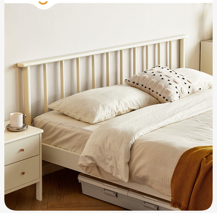 Solid Pine Wood Bed - Nordic Light Luxury White Bed Frame for Master Bedroom, Guest Room & Modern Home Decor