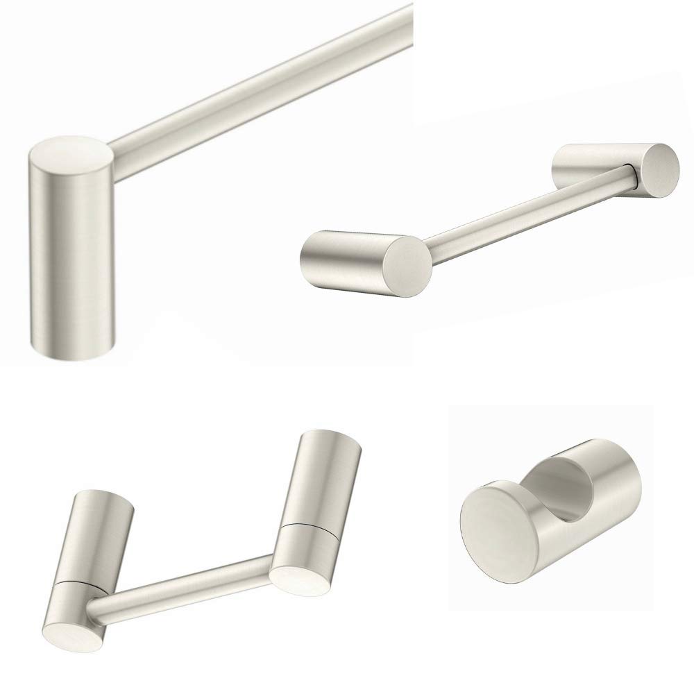 Premium 4-Piece Bathroom Hardware Set - Brushed Nickel Wood Grip Collection with 24