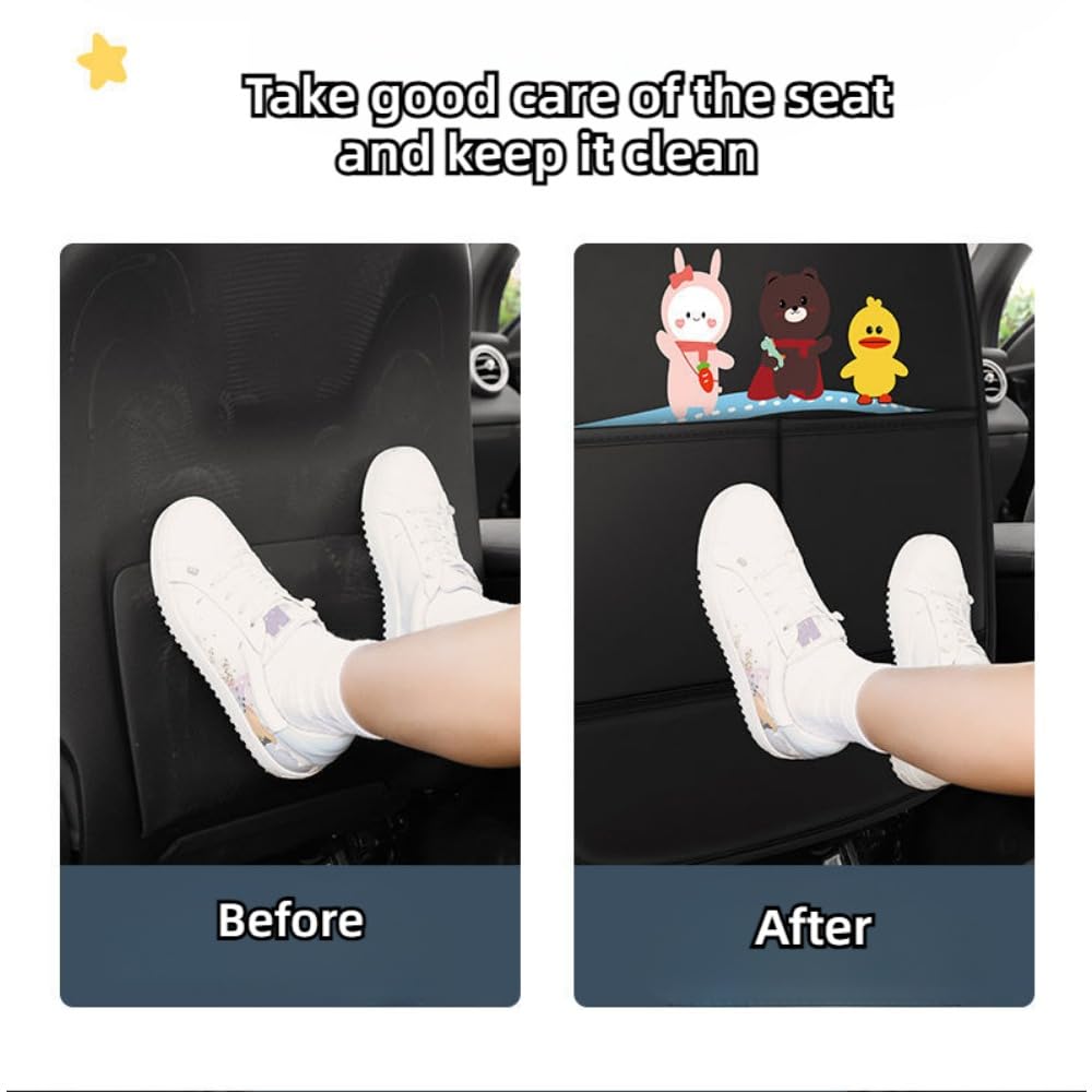 Cartoon Animal Car Seat Kick Mat for Kids - 2 Pack Waterproof Back Seat Protector with Clear Pocket & Storage, Universal Fit for Cars, Trucks & SUVs - Durable, Easy to Clean - Perfect for Road Trips, School Runs & Family Travel