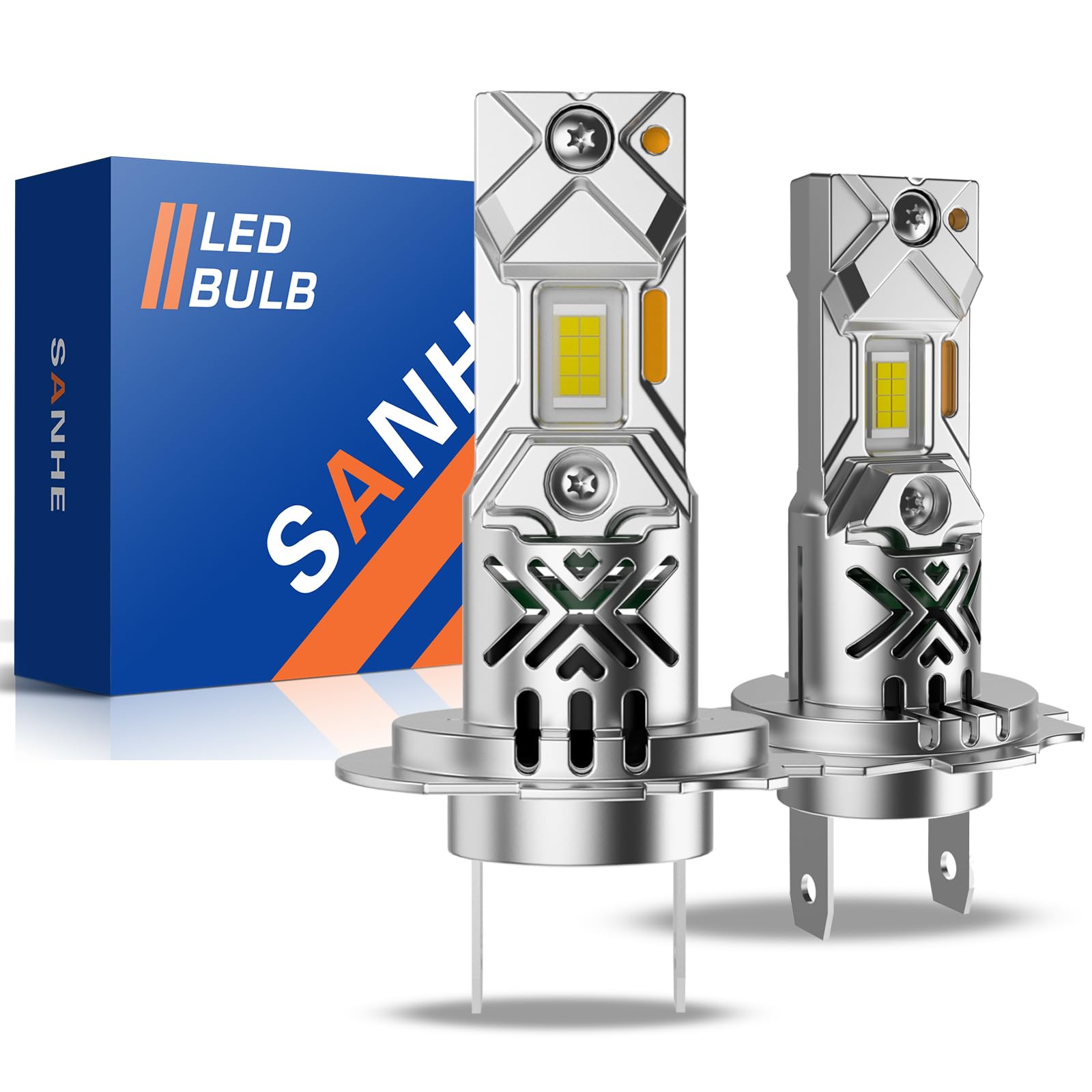 SANHE H7 LED Headlight Bulb 500% Brighter 6500K Cool White - Plug and Play No Adapter Needed - 2 Pack for Cars, Trucks, SUVs - Perfect for Night Driving and Foggy Conditions