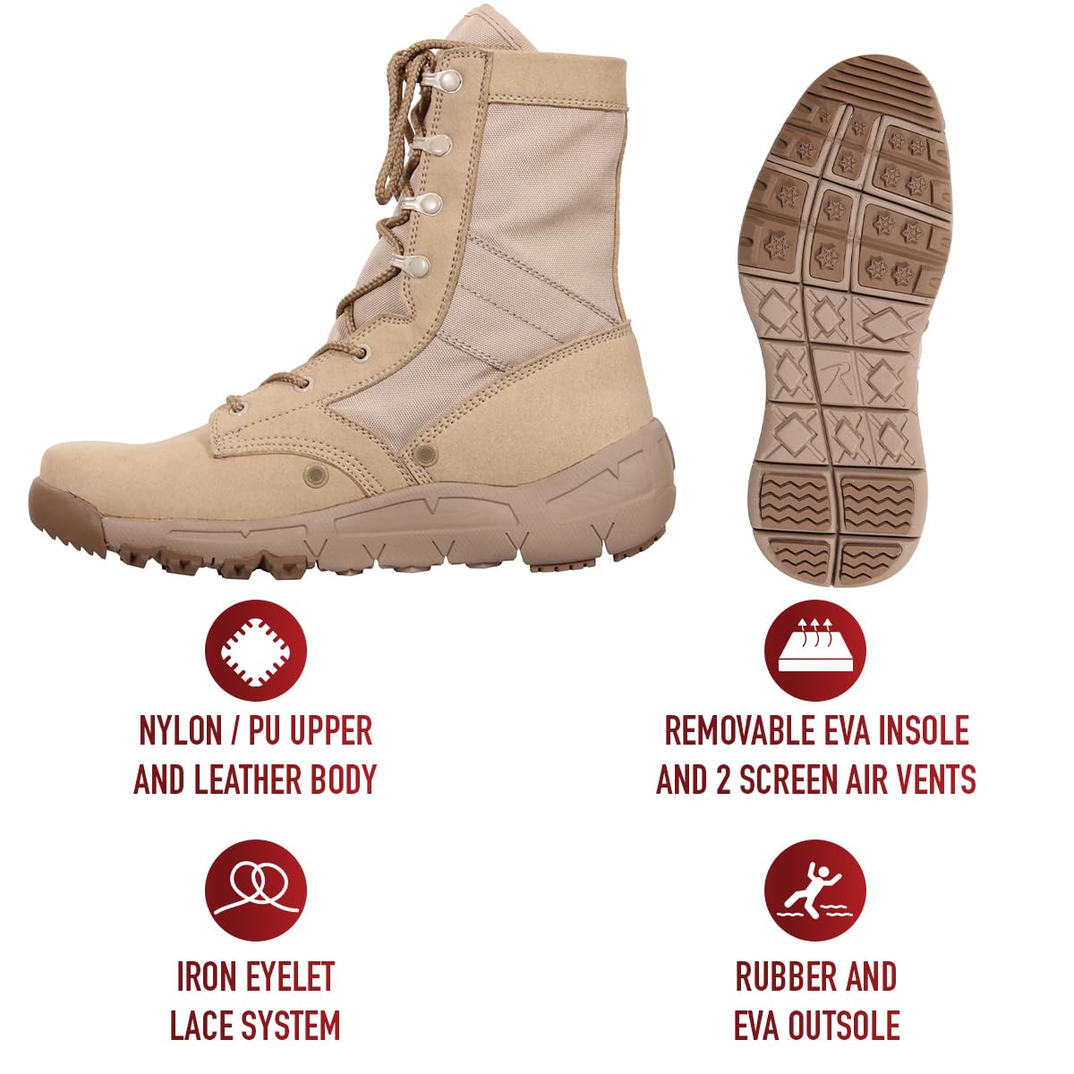 Rothco Men's V-Max Lightweight Tactical Boots - Durable Military Combat Boots for Hiking, Outdoor & Work - Waterproof & Breathable Tactical Footwear for Men