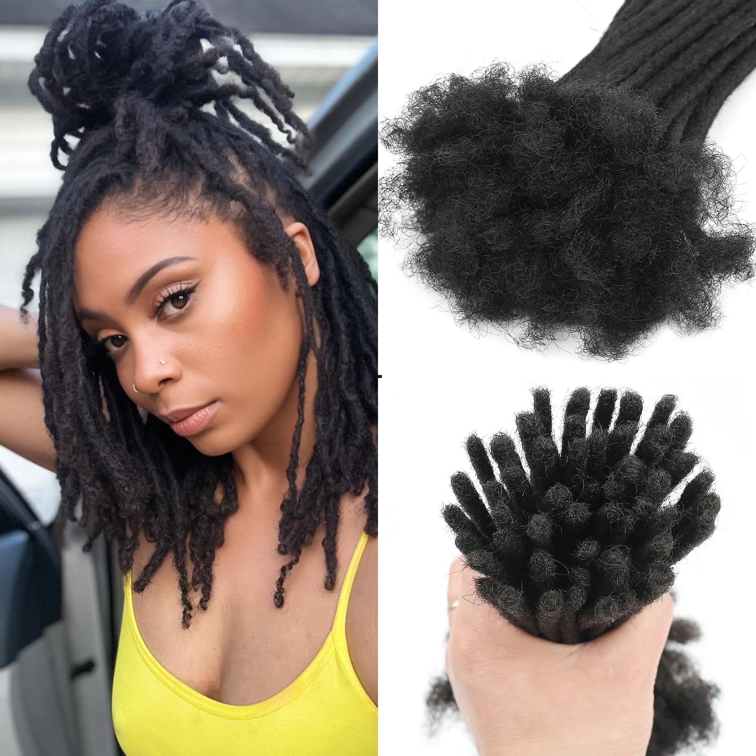 8 Inch 0.6cm Human Hair Dreadlock Extensions - 70 Strands Real Human Hair Locs for Women, Men & Kids - Natural Black Handmade Permanent Dreadlocks - Bleach & Color Safe - Perfect for Protective Styles, Boho Looks & Everyday Wear