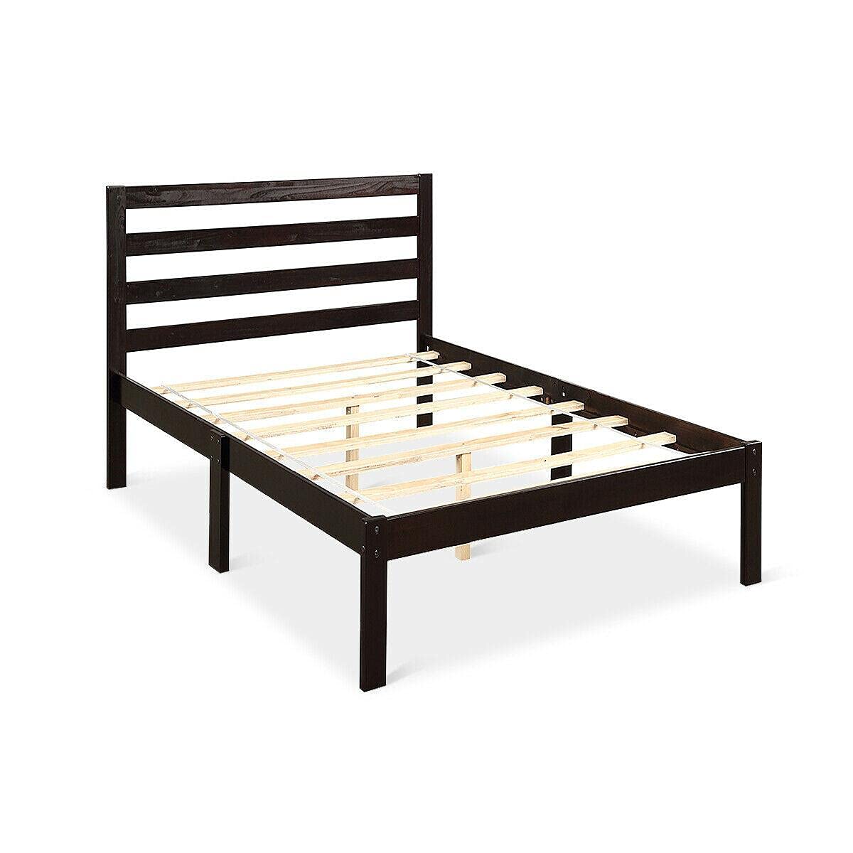 Solid Wood Platform Bed Frame with Headboard - Twin, Full, King Size - Sturdy Wood Slat Support - Modern Bedroom Furniture for Home, Apartment, Dorm Room