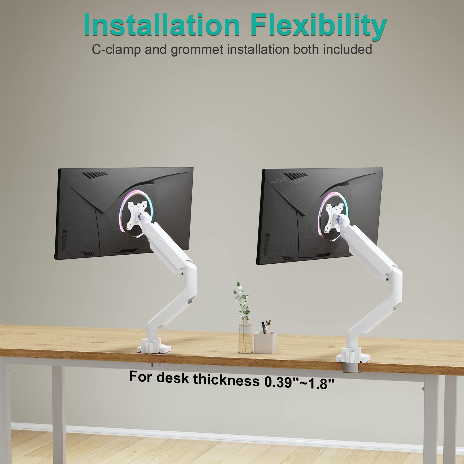 WALI Adjustable Gas Spring Single Monitor Arm Stand - Heavy Duty Desk Mount for 35 Inch Screens up to 33lbs (GSMU001-W, White) | Perfect for Home Office, Gaming Setup & Workspace Ergonomics