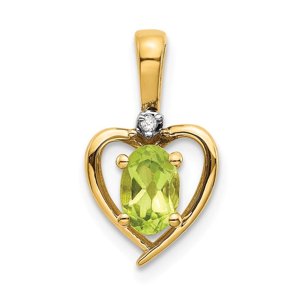 14K Yellow Gold Oval Diamond and Peridot Pendant Necklace for Women - Dainty Prong Set Open Back Jewelry Gift for Anniversary, Birthday & Special Occasions