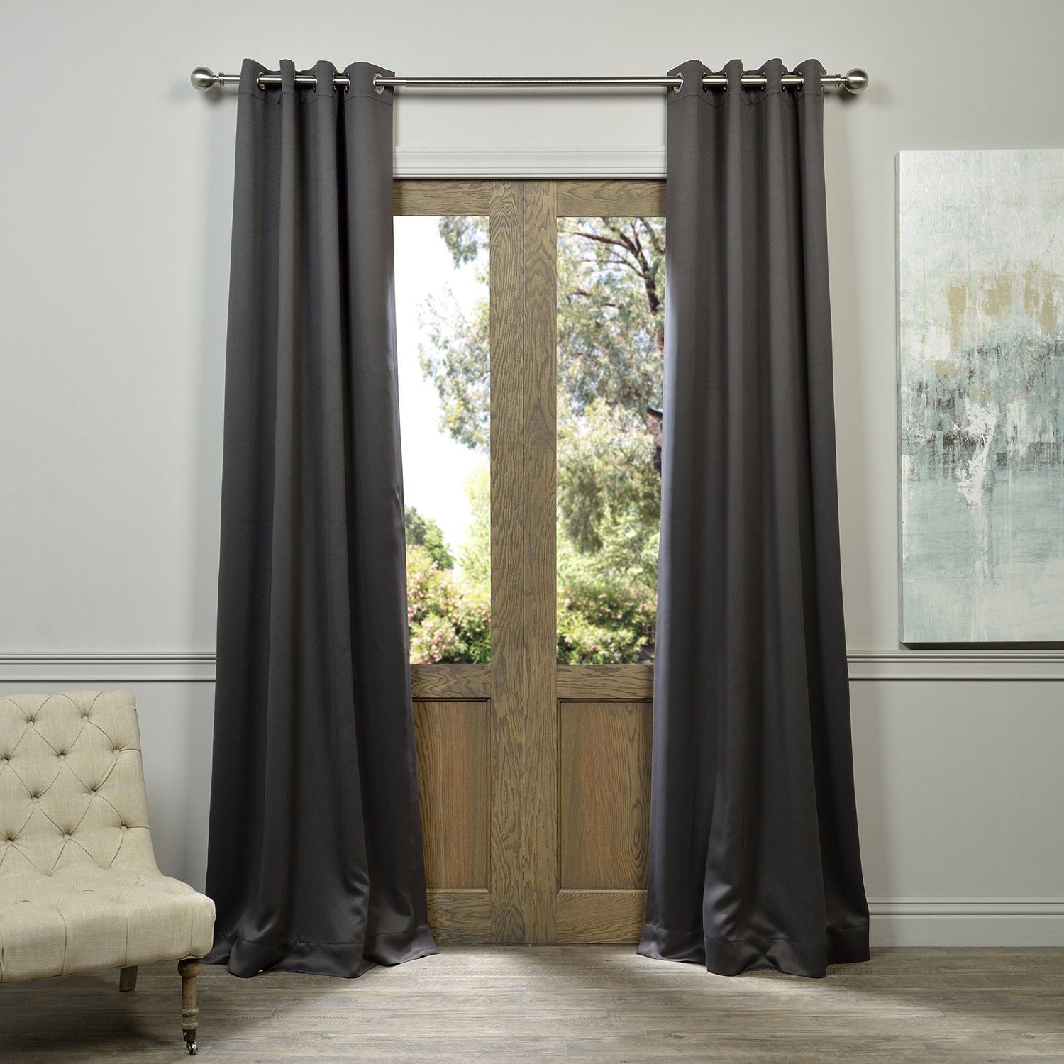 Room Darkening Grommet Curtains 50x96 Inches - 1 Panel Anthracite Grey by HPD Half Price Drapes | Perfect for Bedroom, Living Room & Home Theater Blackout