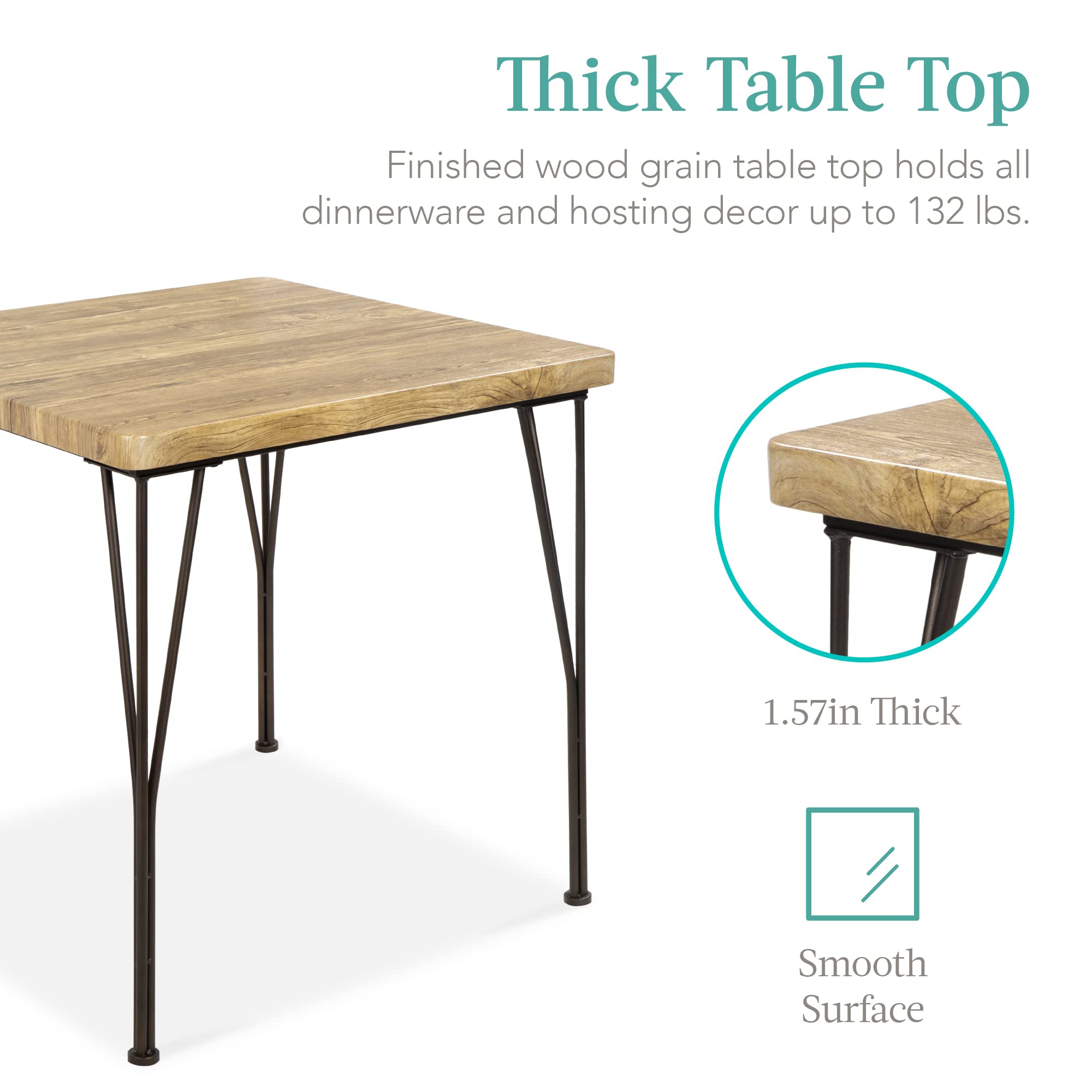 Best Choice Products 3-Piece Modern Dining Set - Square Wood & Metal Kitchen Table with 2 Chairs, Brown - Perfect for Dining Room, Breakfast Nook & Small Space Meals