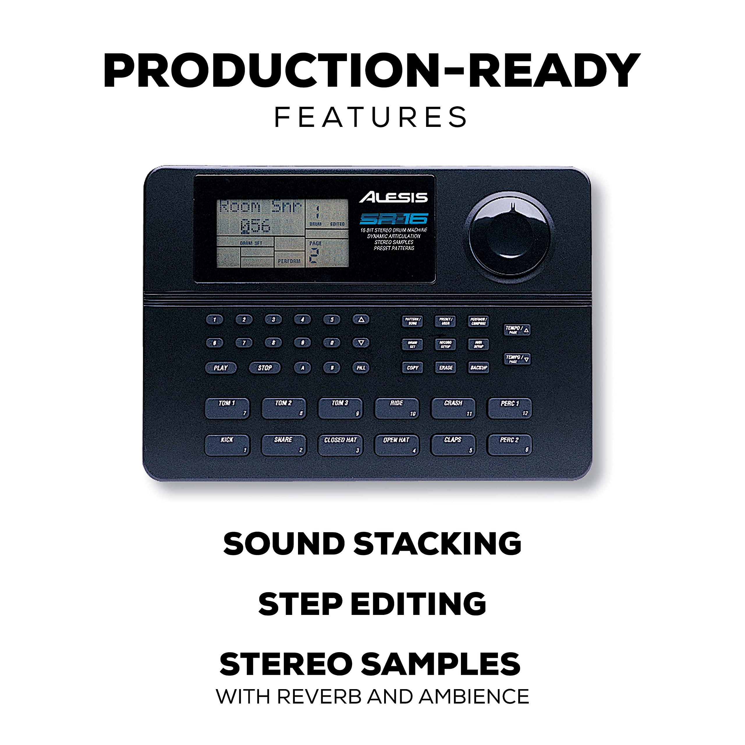 Alesis SR-16 Professional Drum Machine - Standalone Electronic Drum Kit with 233 Onboard Sounds, Built-In Effects & MIDI I/O for Music Production, Live Performance & Studio Recording