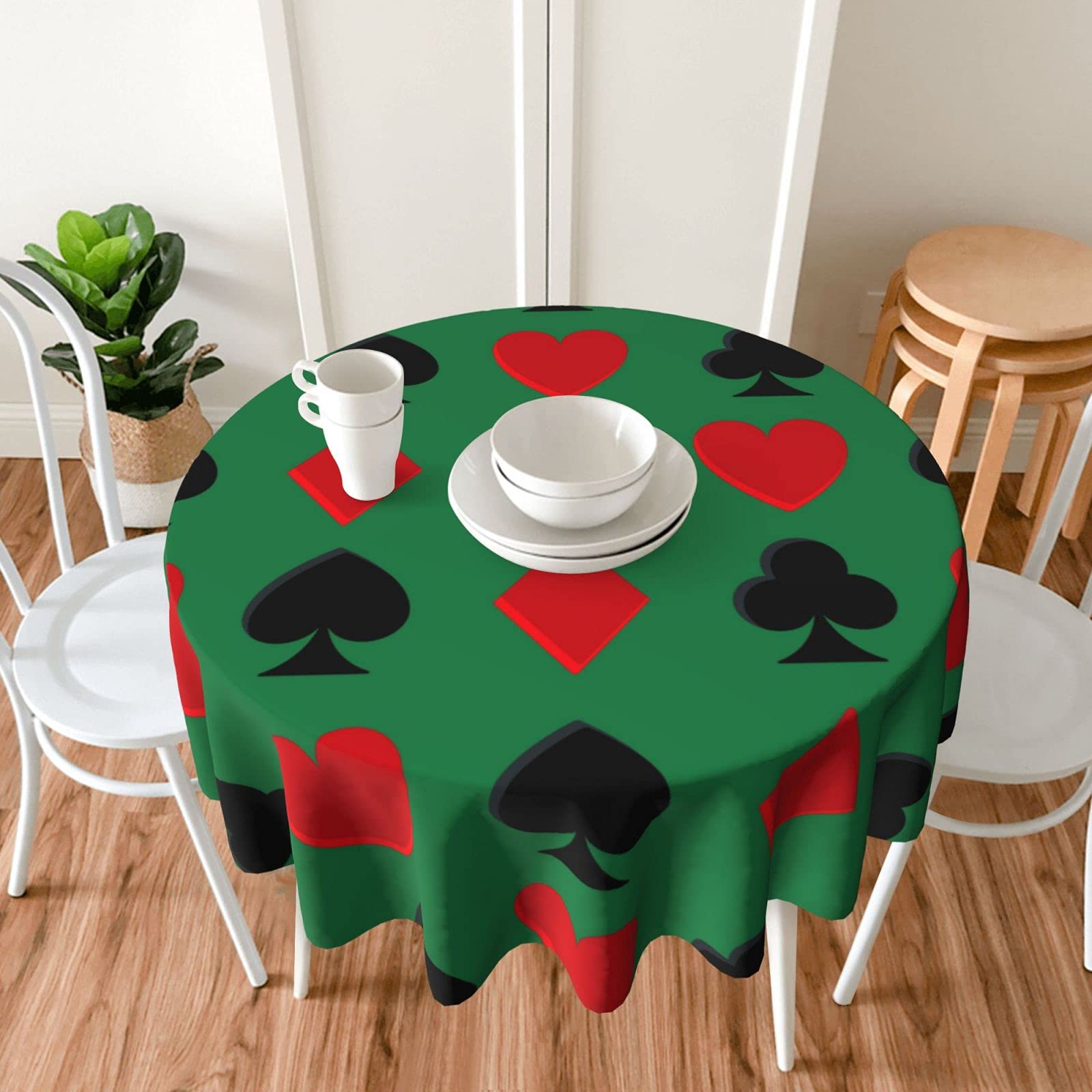 Waterproof 60 Inch Round Tablecloth - Durable Playing Cards Design for Outdoor Patio, Picnic, Wedding & Indoor Kitchen Decor - Perfect for Parties, Dinner & Special Events