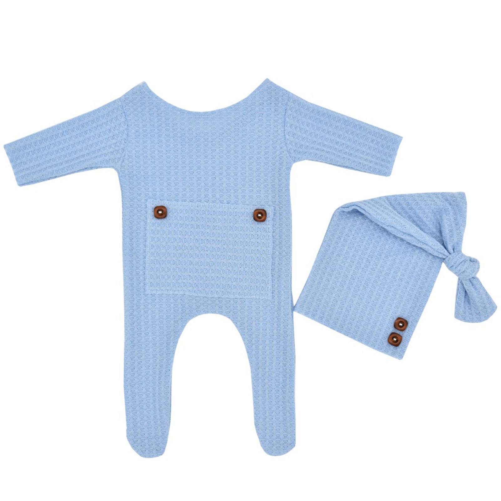 Newborn Photography Outfits - Knitted Hat & Footed Romper Set for Baby Boys & Girls | Infant Photo Props for Professional & Home Photography Sessions