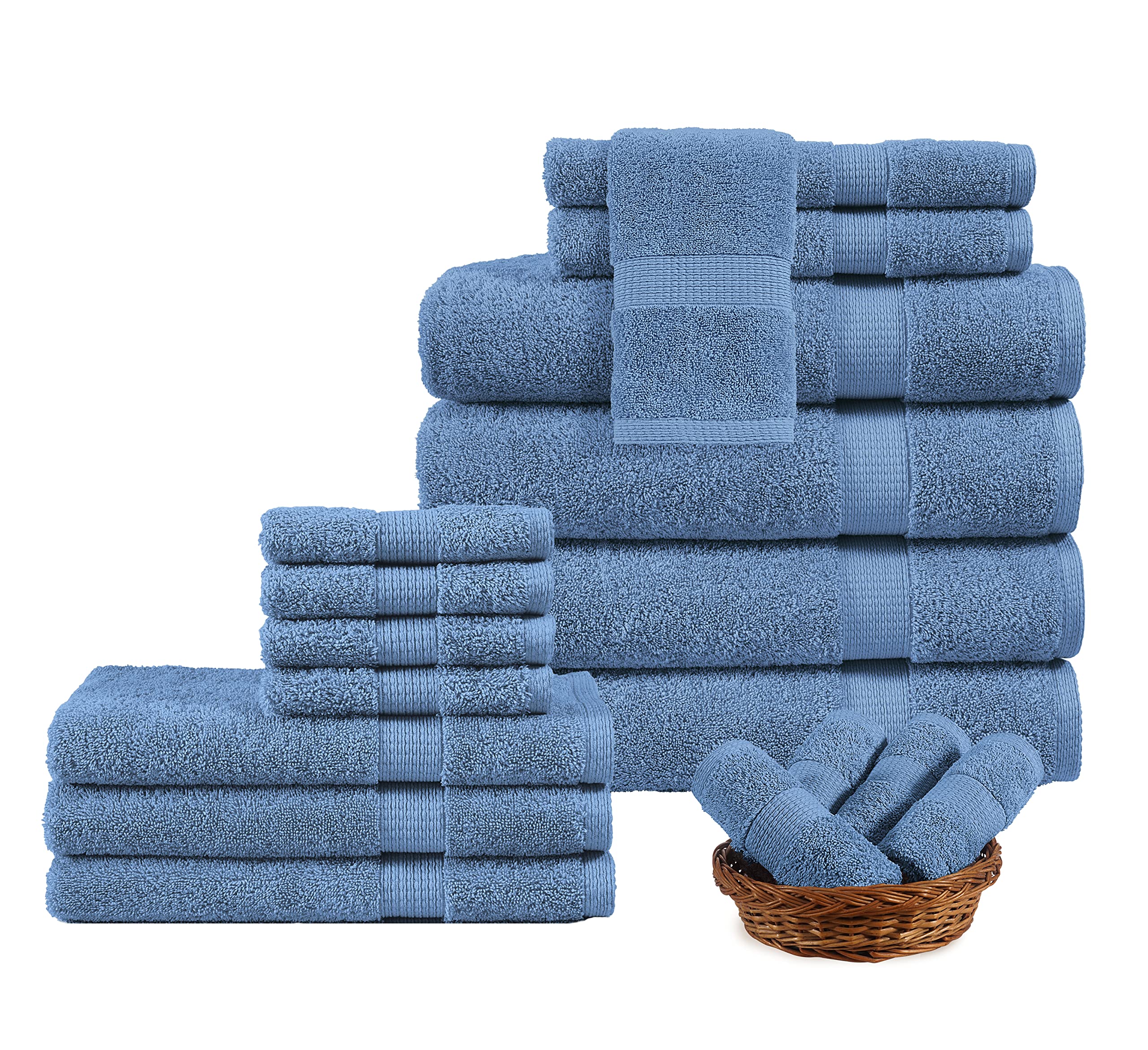Premium 18-Piece Cotton Bath Towel Set - 4 Bath Towels, 6 Hand Towels & 8 Washcloths | Soft Turkish Cotton Bathroom Towels for Spa, Hotel & Luxury Home Use - Allure Collection