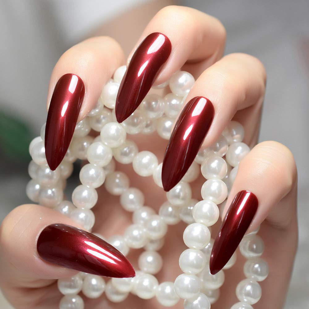 **Sexy Red Press on Nails Extra Long Stiletto - 24PCS Fake Nails with Gel Shine for Women, Halloween Party, Bridal, Prom & Special Occasions**