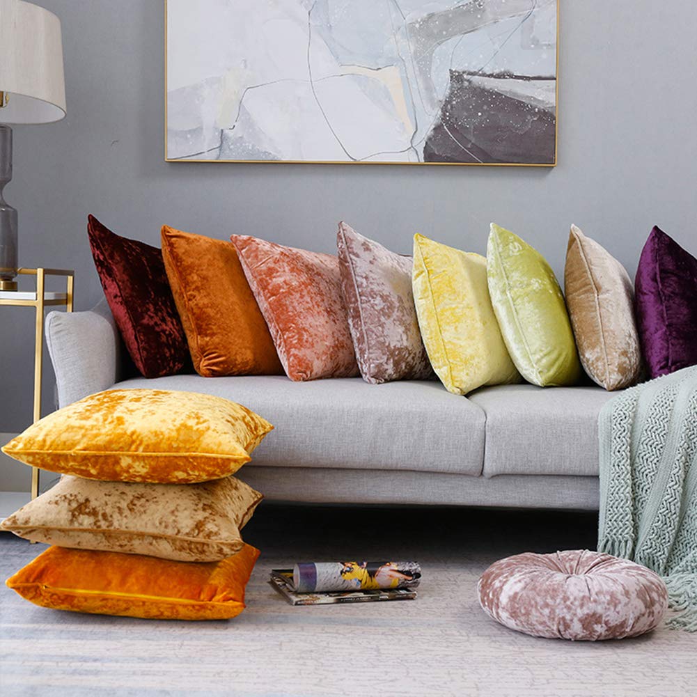 Farmhouse Velvet Throw Pillow Cover 20x20 Inches - Soft Solid Square Decorative Cushion Case for Sofa, Couch, Bed & Chair - Bronze Gold Home Decor for Living Room, Bedroom & Nursery
