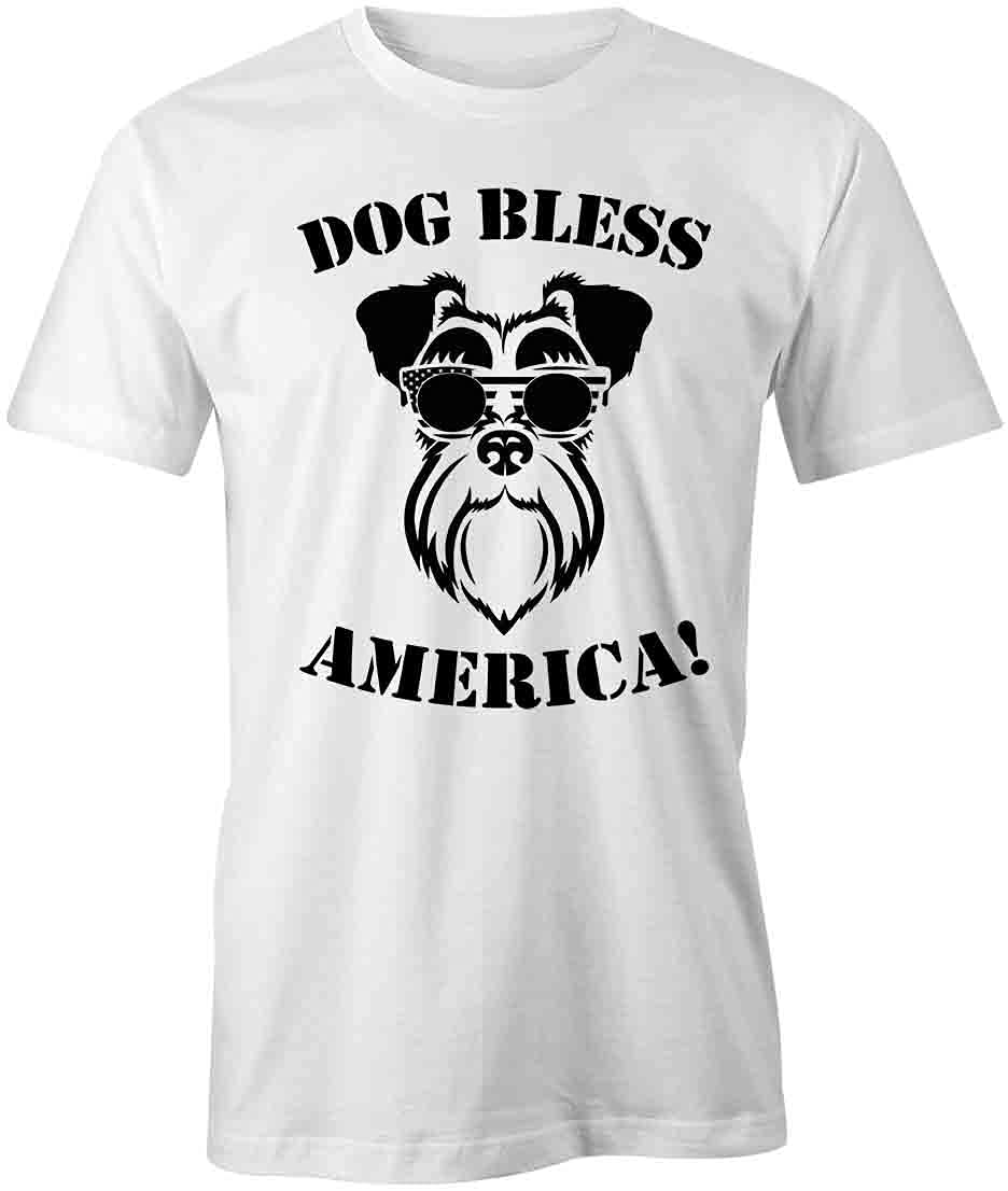 Dog Bless America! Patriotic Graphic T-Shirt for Men & Women - Soft Cotton White Printed Tee - Perfect for July 4th, Veterans Day & American Pride Events