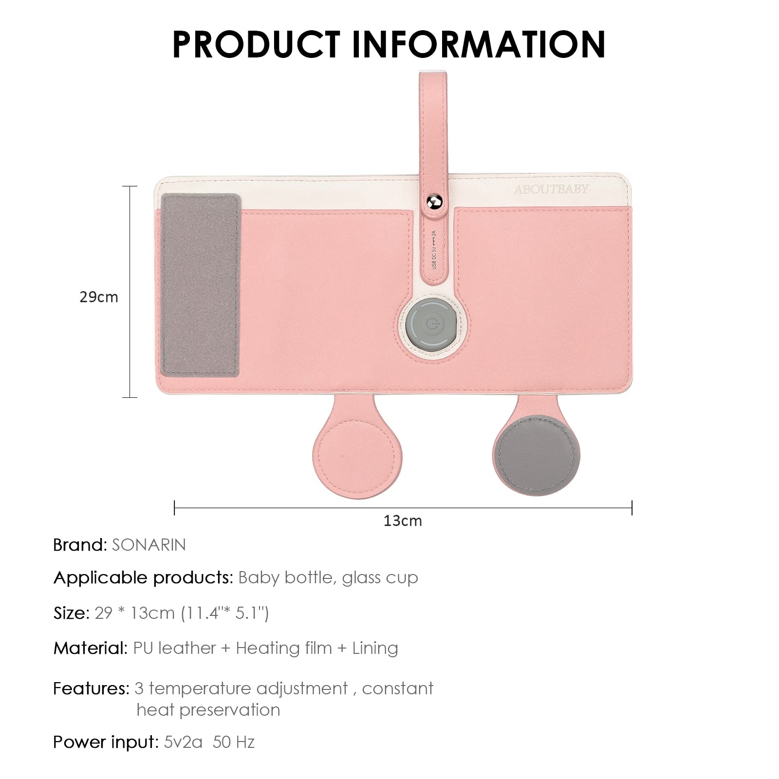 Portable USB Baby Bottle Warmer Bag - 3-Temperature Adjustable Milk Heater & Insulated Travel Thermostat for On-the-Go Parents (Pink) | Perfect for Car Trips, Air Travel & Outdoor Feeding