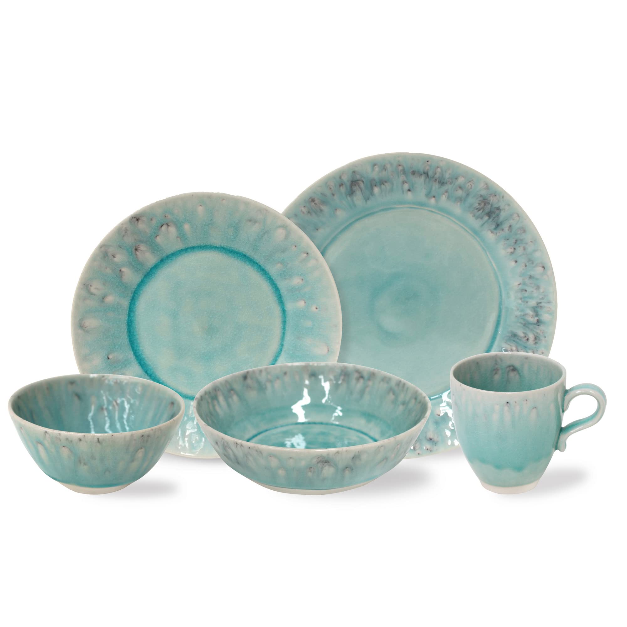 Costa Nova Ceramic Stoneware 5-Piece Dinnerware Set for 1 - Madeira Collection in Blue | Microwave & Dishwasher Safe Plates & Bowls | Food Safe Glazed Tableware | Restaurant Quality Dinner Set for Home, Restaurant or Outdoor Dining