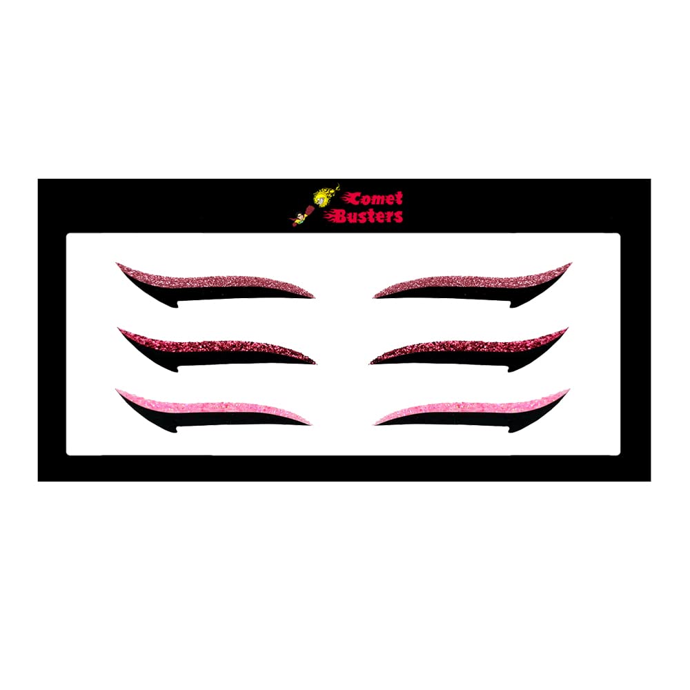 Comet Busters Glitter Eyeliner Stickers - Light Pink, Dark Pink & Neon Pink (EYE054) | Waterproof Eye Makeup for Parties, Halloween & Cosplay