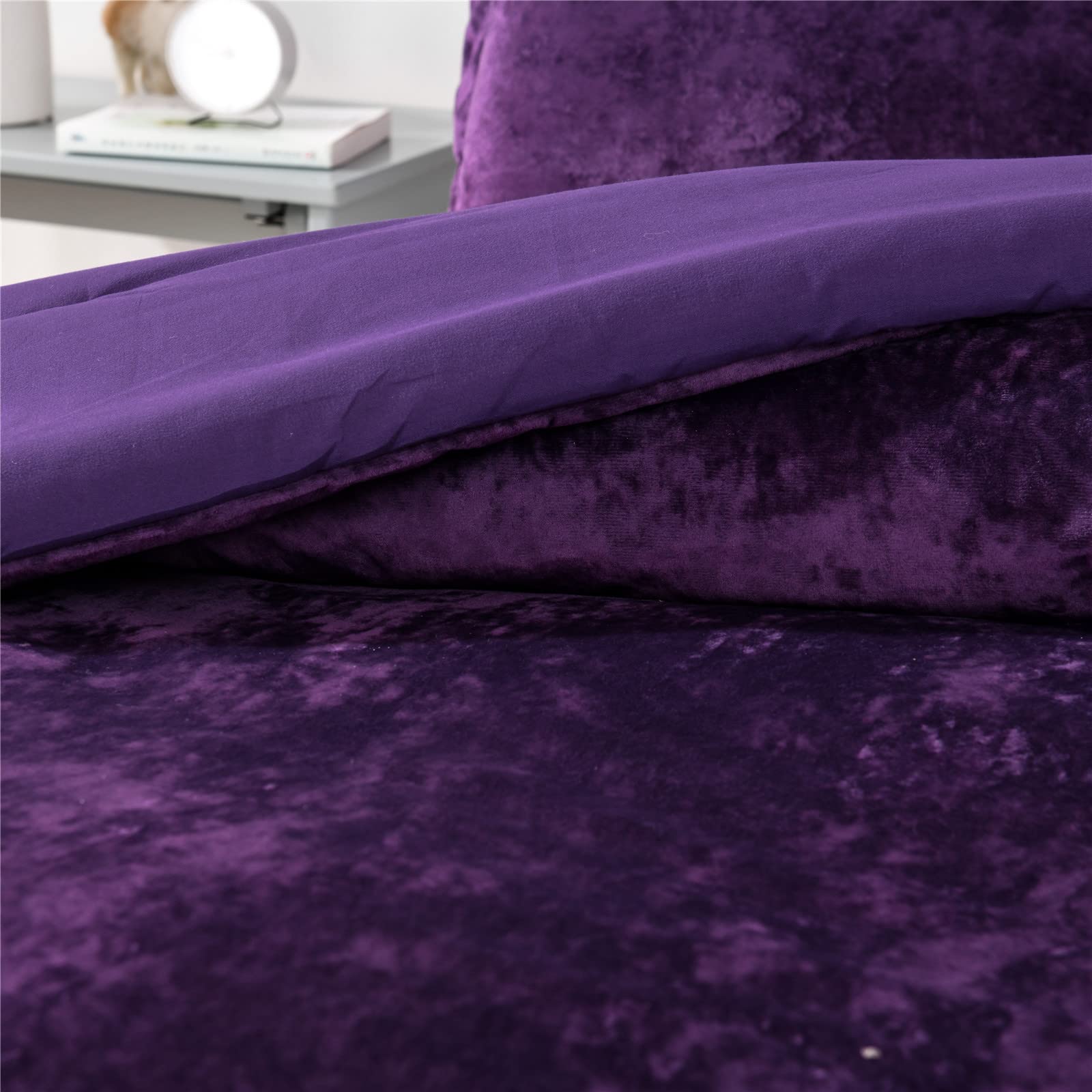 Sunshine Nicole Distressed Velvet Comforter Set - Soft Brushed Microfiber Reverse with Lightweight Poly Fill - 5 Piece King Size Bedding in Purple - Perfect for Master Bedrooms & Guest Rooms