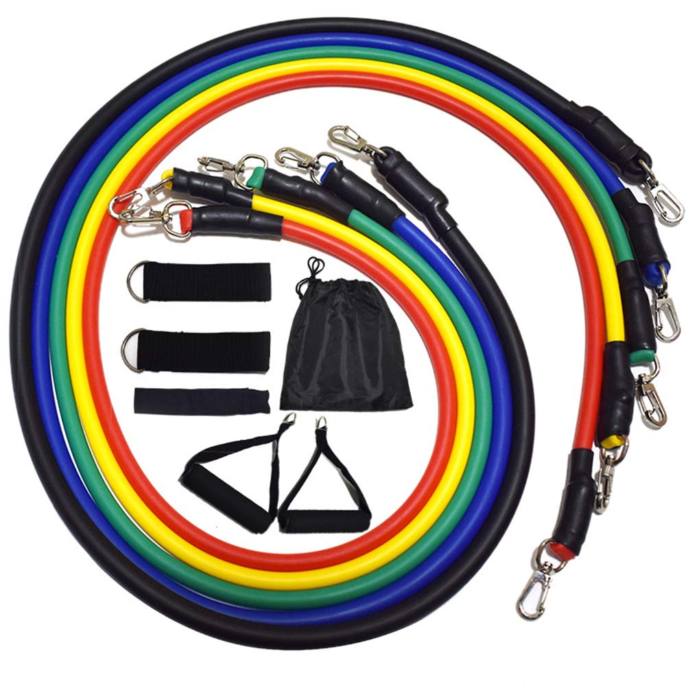 Rohome Resistance Bands Set - 5 Stackable Exercise Bands with Door Anchor, 2 Foam Handles, 2 Metal Foot Rings & Carrying Case - Perfect for Home Workouts, Physical Therapy, Gym Training, Yoga & Full-Body Toning