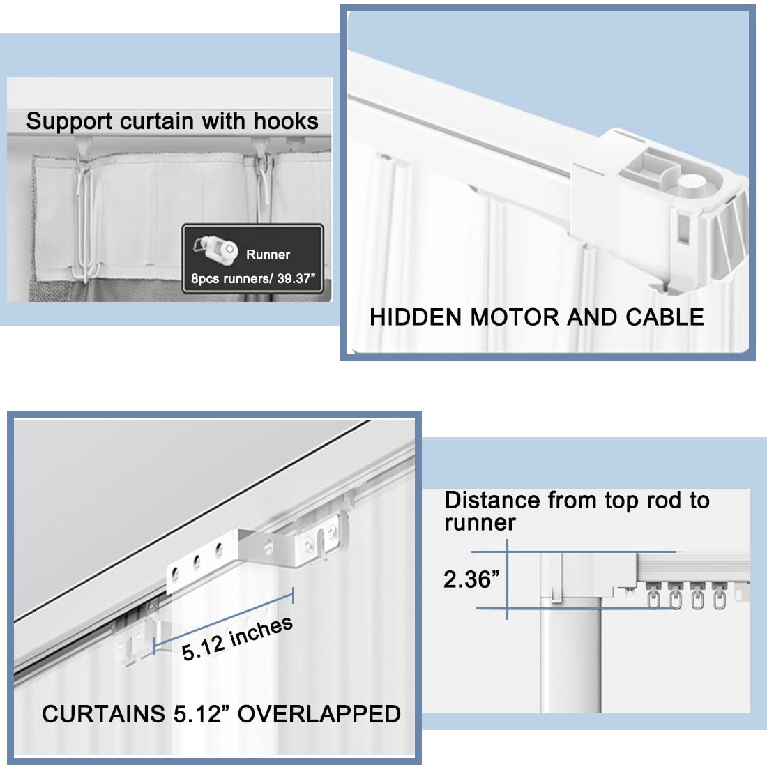 Smart Curtains System with Electric Track & Adjustable Rail - Motorized Curtain Opener with Remote Control, Works with Alexa & Google Home (Up to 80 Inches) - Perfect for Smart Homes, Bedrooms & Living Rooms