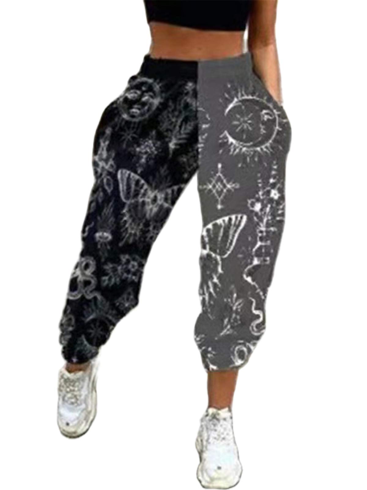 Women's Printed Baggy Sweatpants with Pockets - High Waist Joggers, Contrast Color Athletic Lounge Pants | Perfect for Yoga, Running, Gym Workouts & Casual Wear