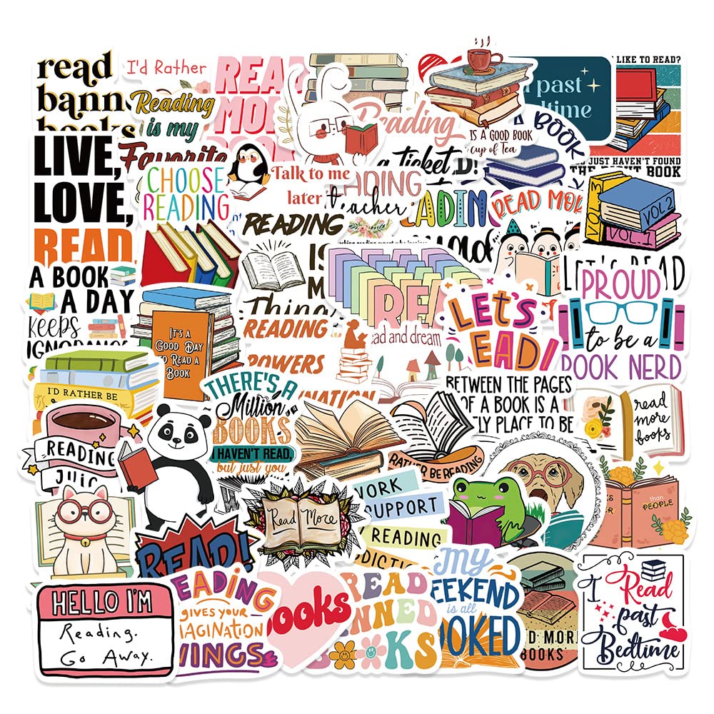 50pcs Kindle Book Stickers - Waterproof & Durable Reading Stickers for Kindle, iPad, Laptop | Cute Booktok Stickers for Teens, Girls, Kids & Adults | Perfect for Journaling, Scrapbooking & Personalizing Devices