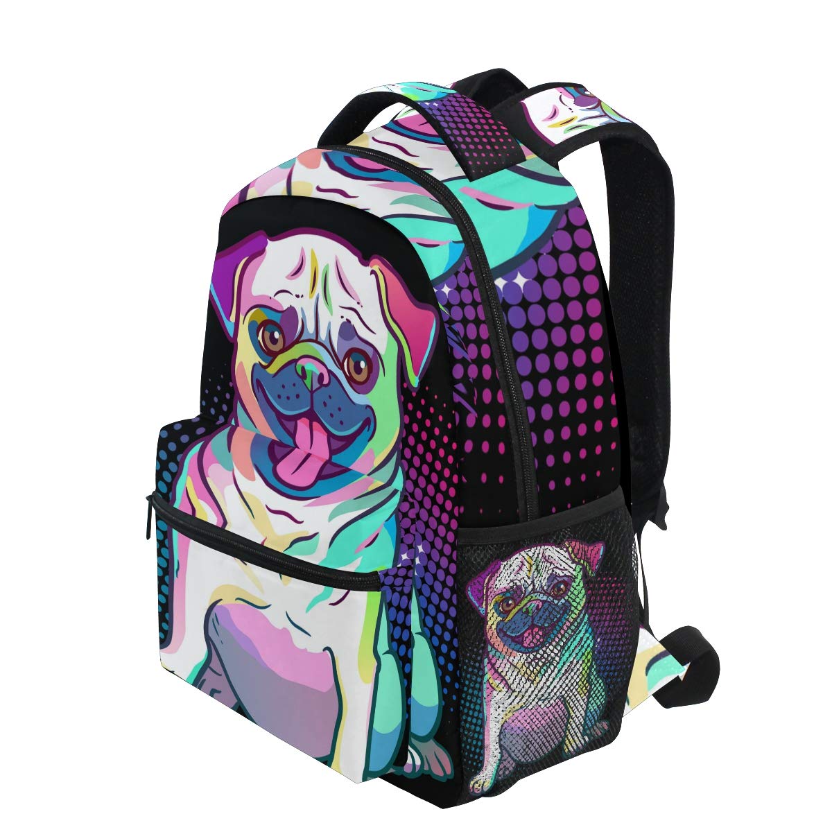 Senya Pug Dog Pop Art Style Backpack - Cute School Bag for Teens, Girls & Boys - Durable Travel Backpack for School, College & Outdoor Adventures