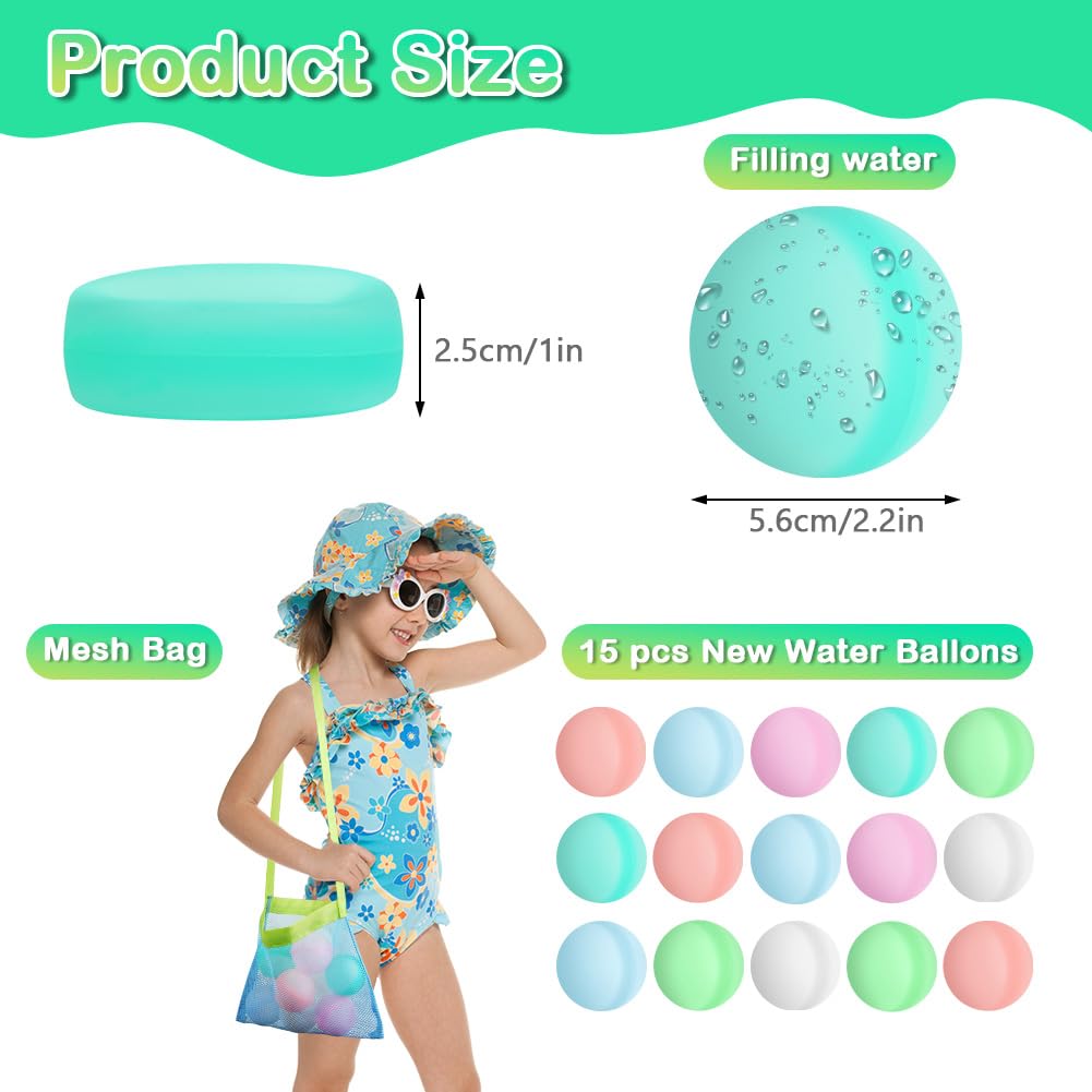 Flintronic 15PCS Reusable Water Balloons, Fast-Fill Water Bombs, Silicone Water Balloons for Kids & Adults - Outdoor, Beach, Pool Parties & Water Fights