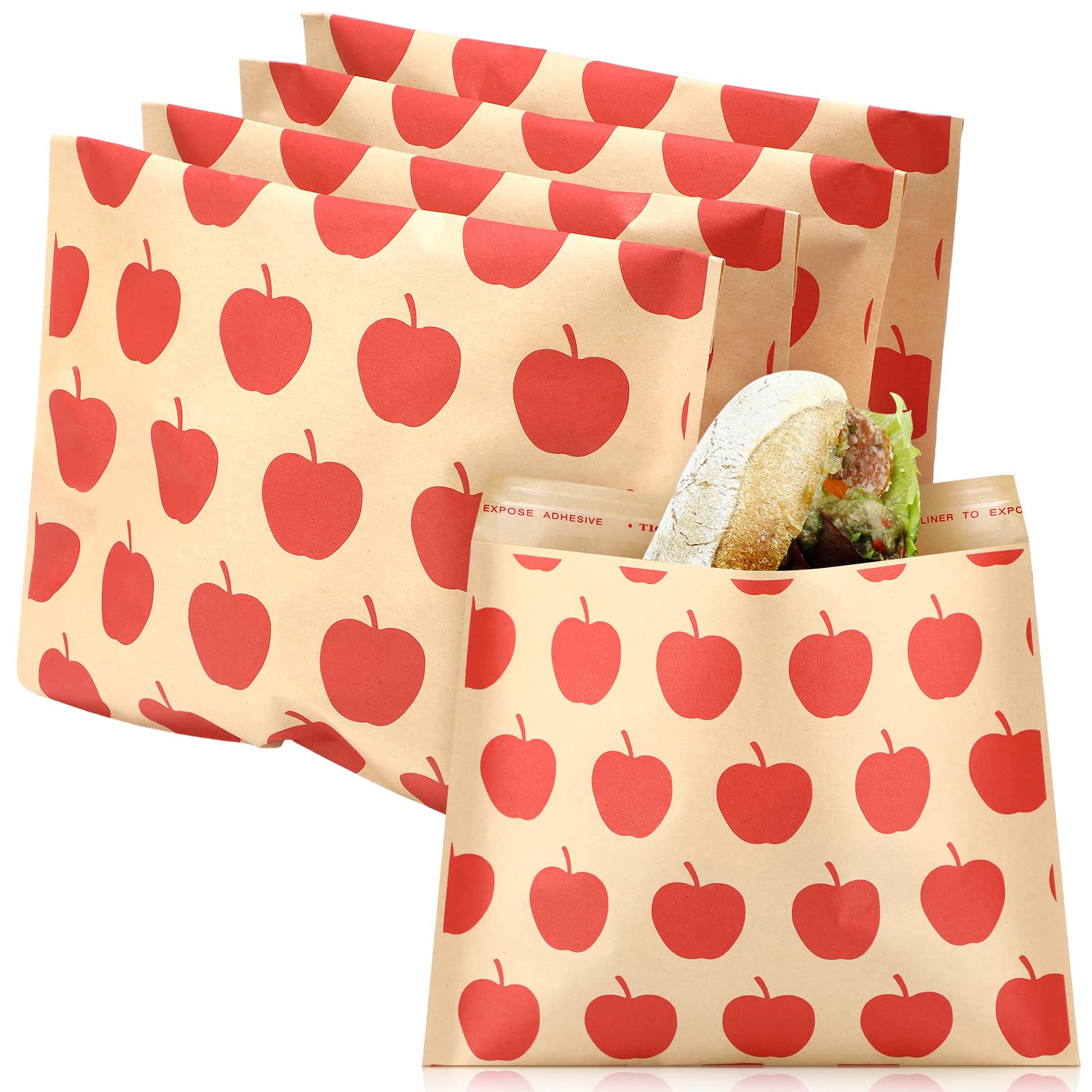 100 Pcs Eco-Friendly Sandwich Bags | Reusable Sealable Paper Lunch Bags for Kids | Snack, Burger & Candy Wrappers | Perfect for Cookies, Chocolates, Desserts & Party Favors (Fruit Patterns) | Great for School Lunches, Picnics & On-the-Go Snacking