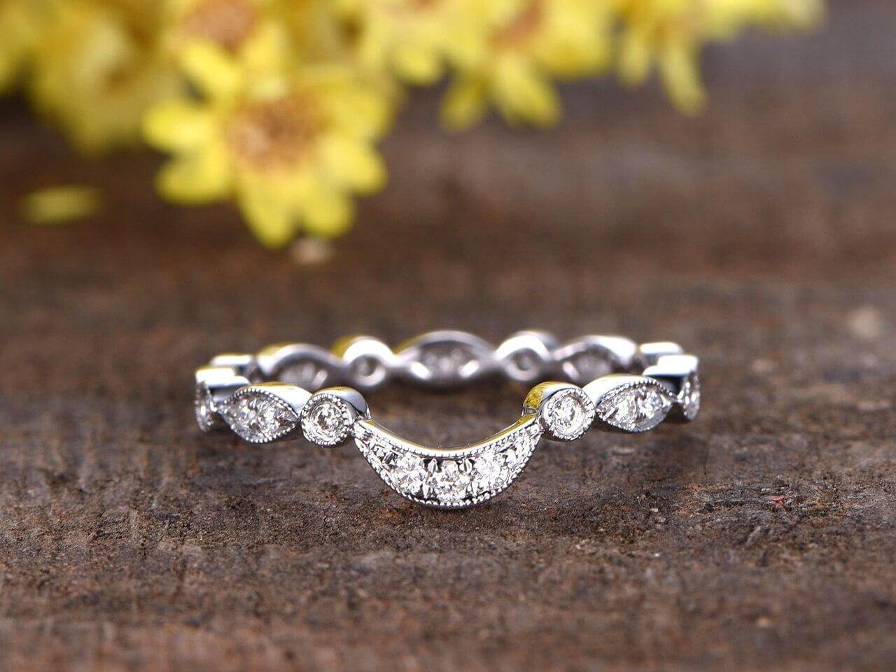 0.50 Carat Moissanite Diamond Wedding Band Ring for Women - 18k Gold Plated Anniversary Ring - Perfect for Engagement, Proposal & Special Occasions