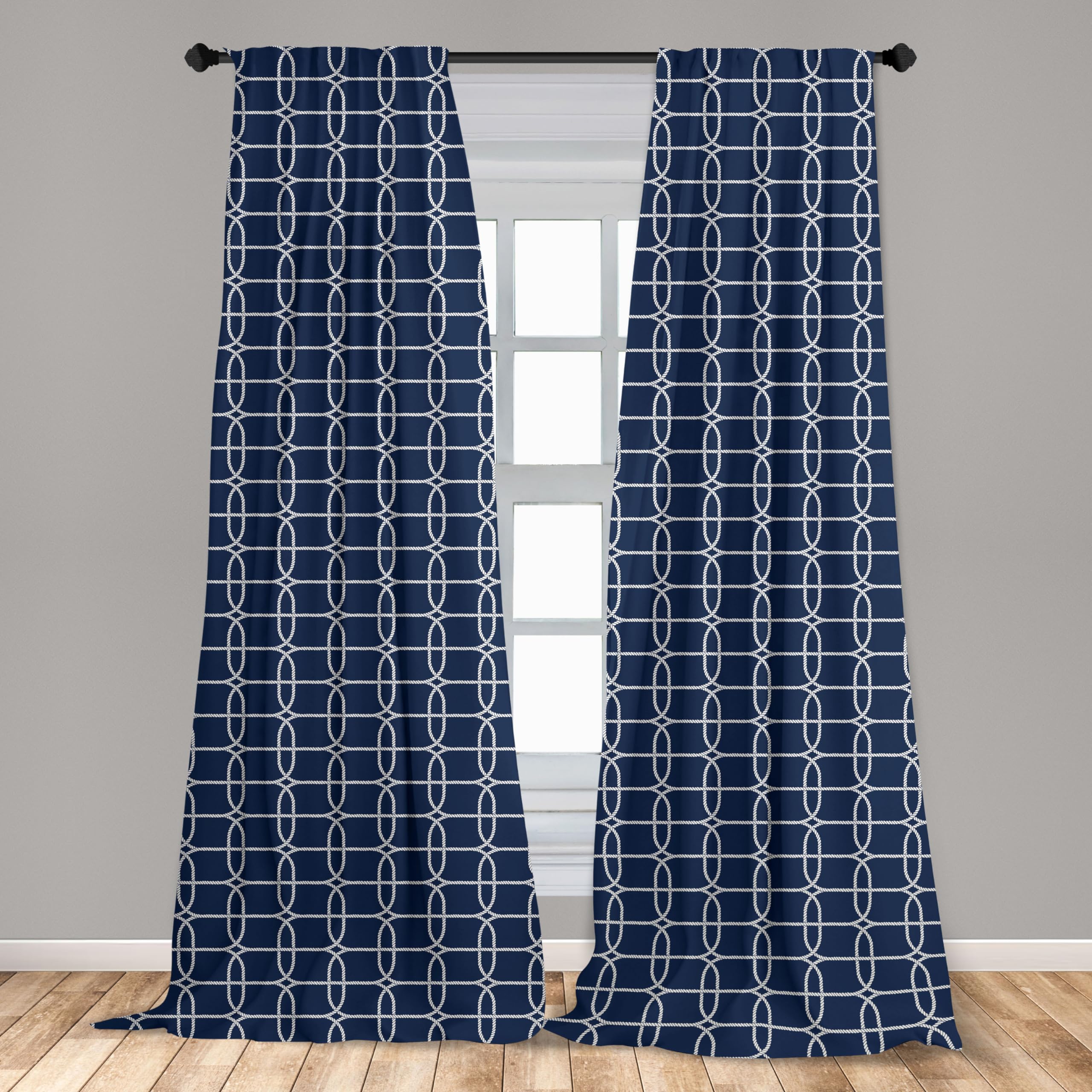 Ambesonne Nautical Curtains - Blue and White Maritime Design with Sailor Knots & Shapes, 2 Panel Set (28