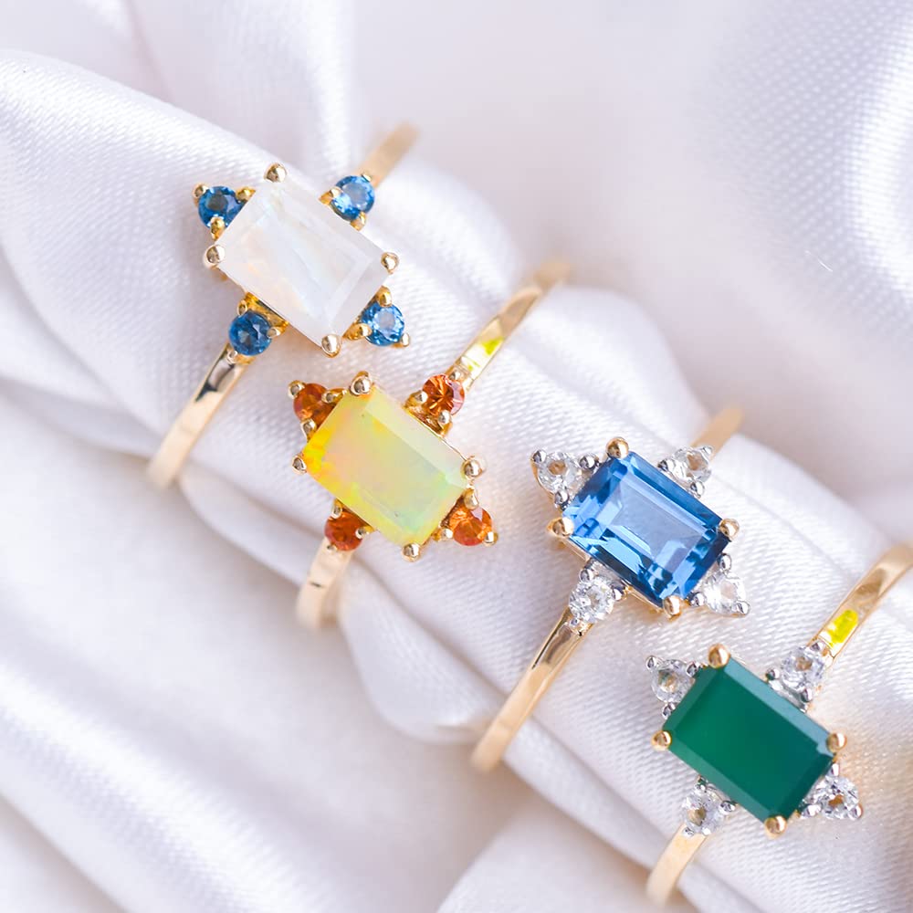YoTreasure 1.57 Carat Total Weight Moonstone & London Blue Topaz 10K Yellow Gold Ring - Elegant Wedding, Engagement & Anniversary Jewelry Gift