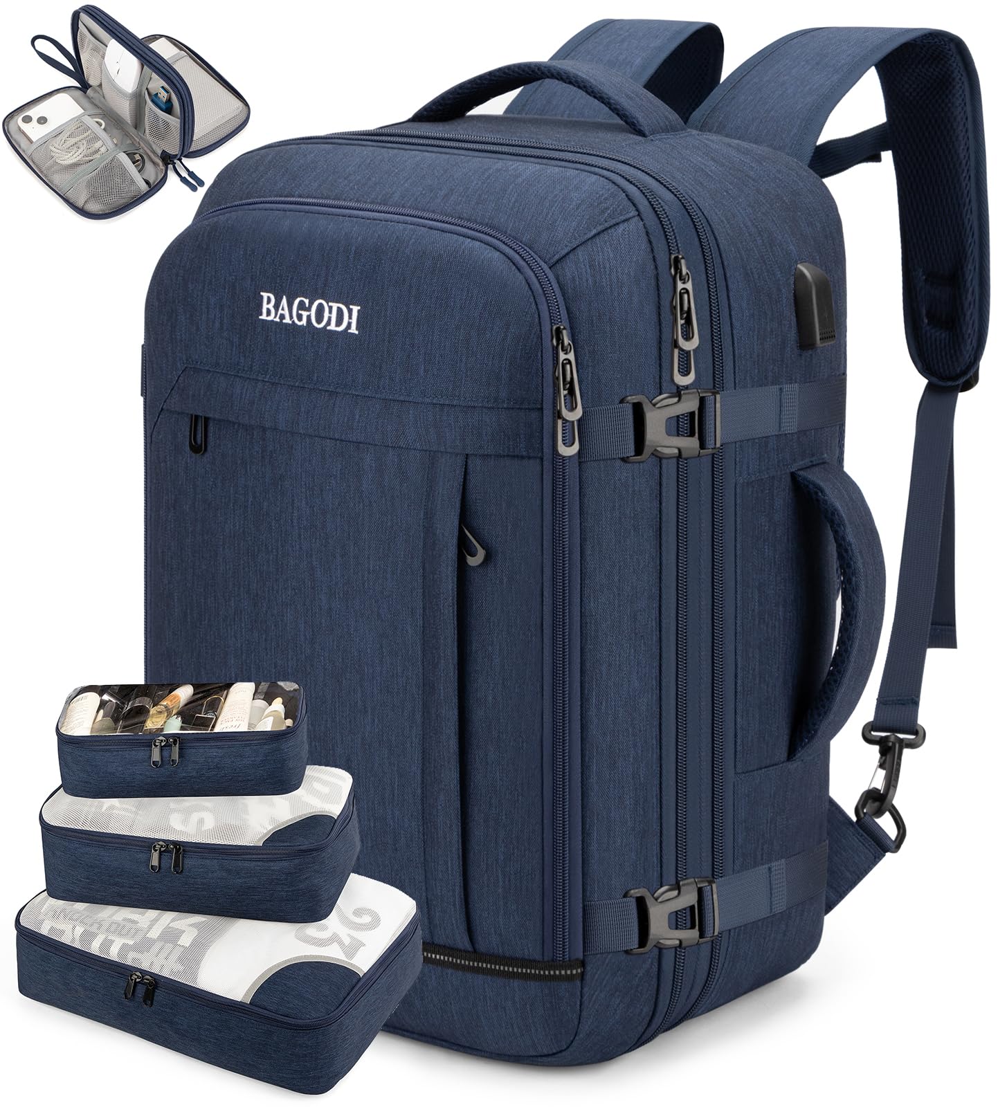 **42L Expandable Water-Resistant Carry On Backpack for Men & Women - Flight Approved Travel Backpack with 4 Packing Cubes, Fits 17-Inch Laptop - Perfect for Business Travel, Weekend Hiking & Casual Daypacks**