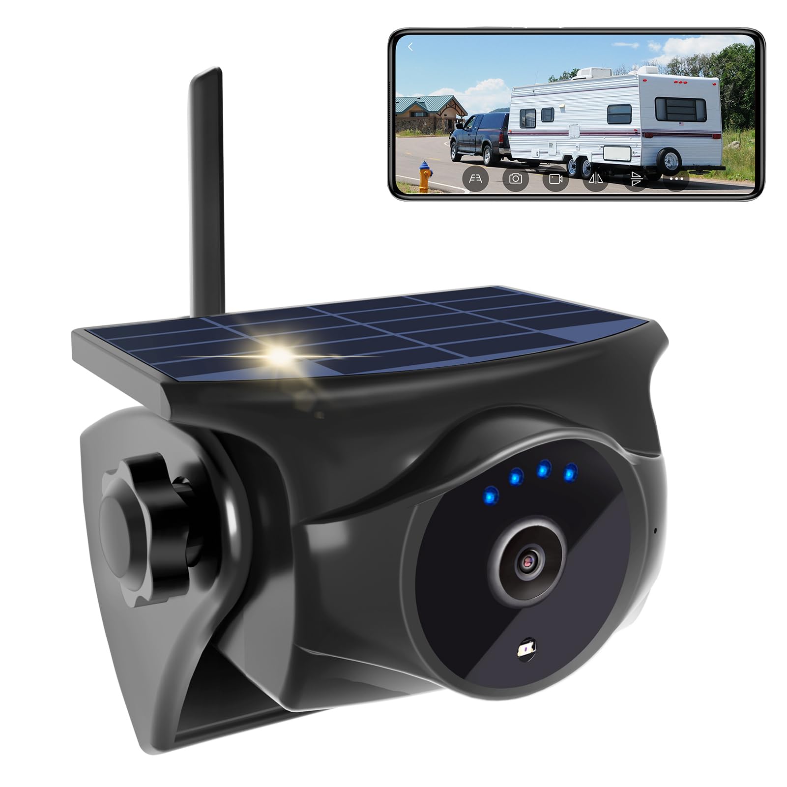 1080P Solar Wireless Backup Camera with Night Vision - Magnetic Hitch Rear/Front Camera, 365-Day Standby, Waterproof, Rechargeable Battery for RV, Truck, Trailer, Car - Compatible with Android & iOS Phones/Tablets - Perfect for Parking, Reversing & Towing Safety